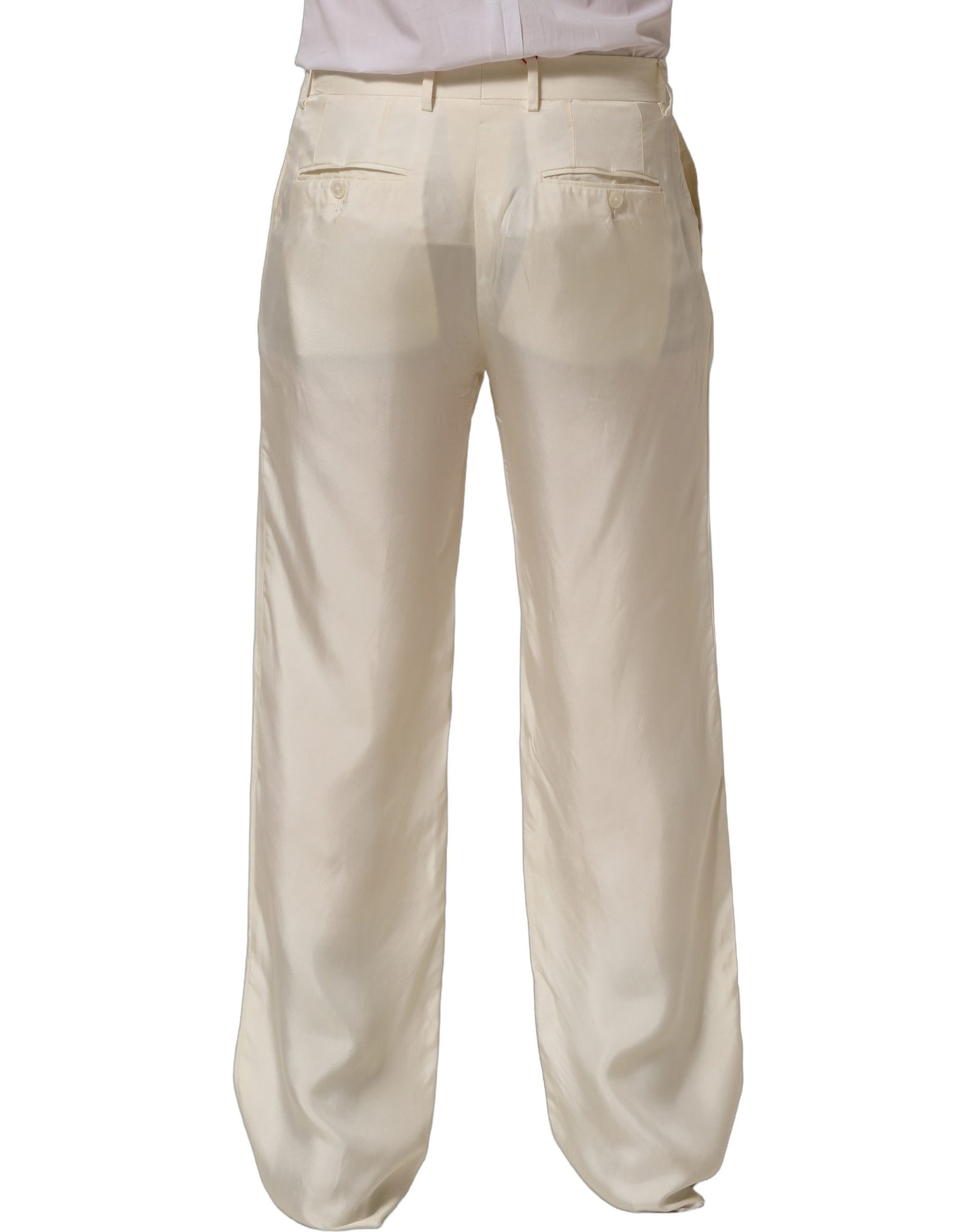 Dolce & Gabbana Off White Silk Straight Wide Leg Trouser Pants | Regal Royce