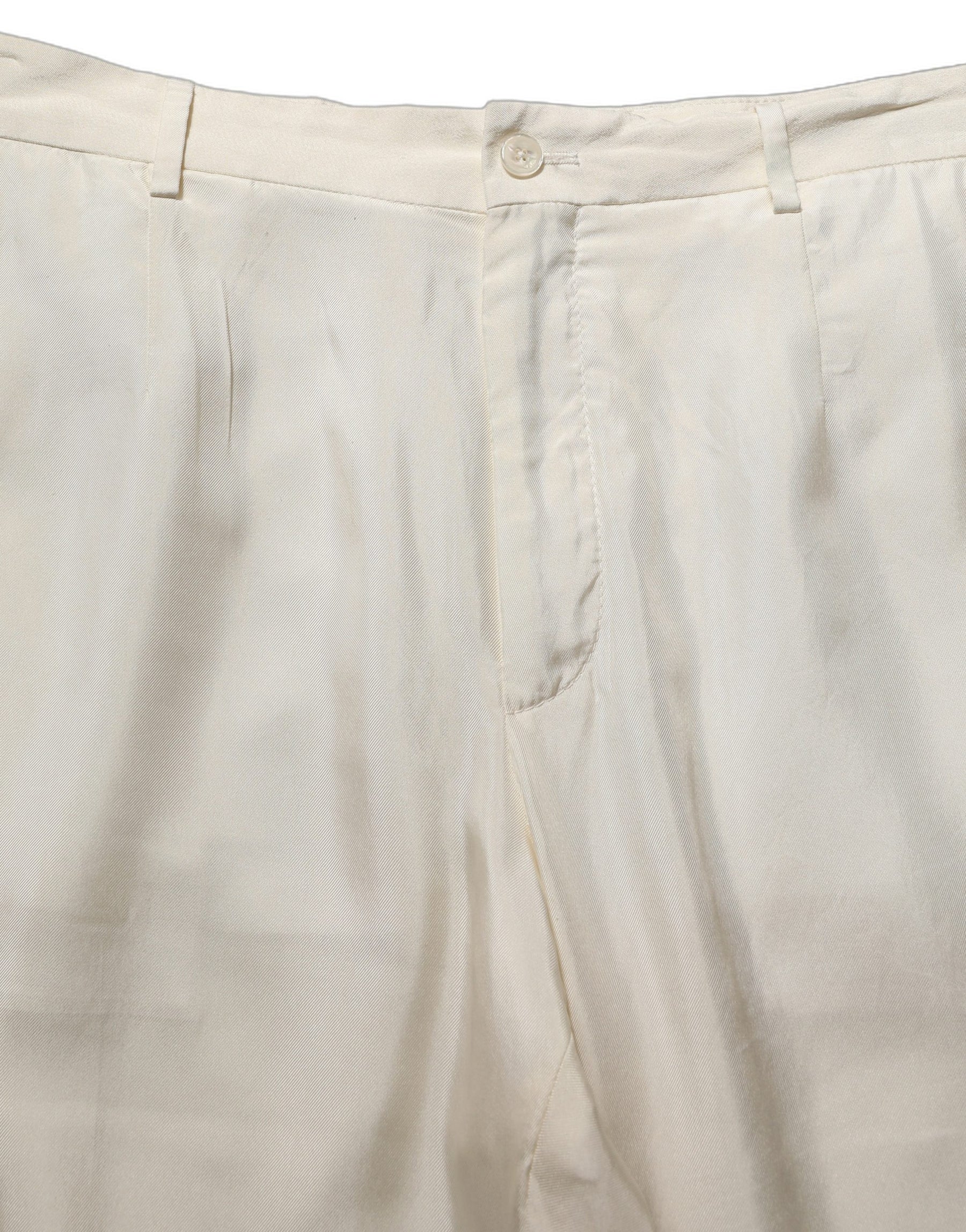 Dolce & Gabbana Off White Silk Straight Wide Leg Trouser Pants | Regal Royce