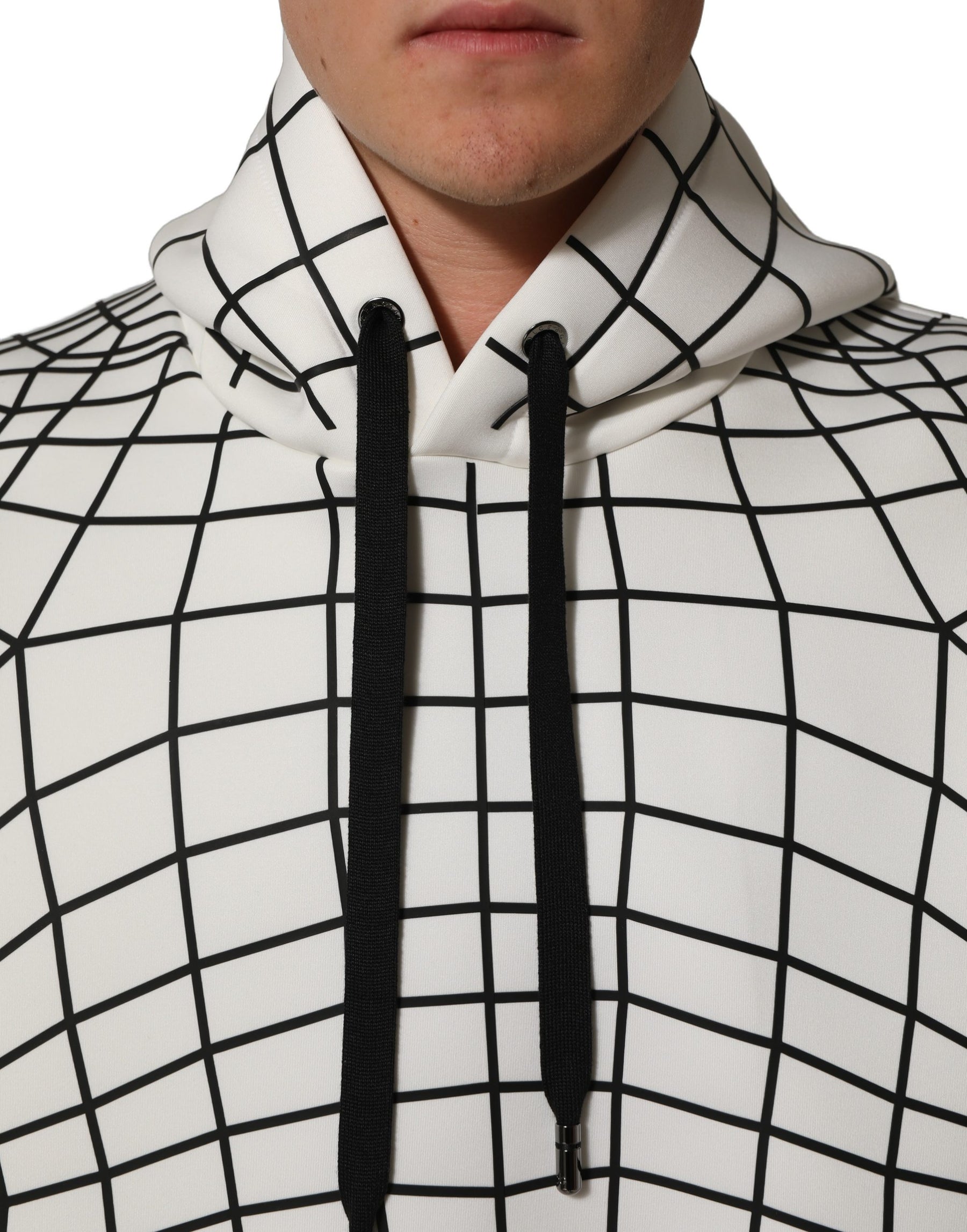 Dolce & Gabbana White Black WarpGrid Pattern Hoodie Sweater | Regal Royce