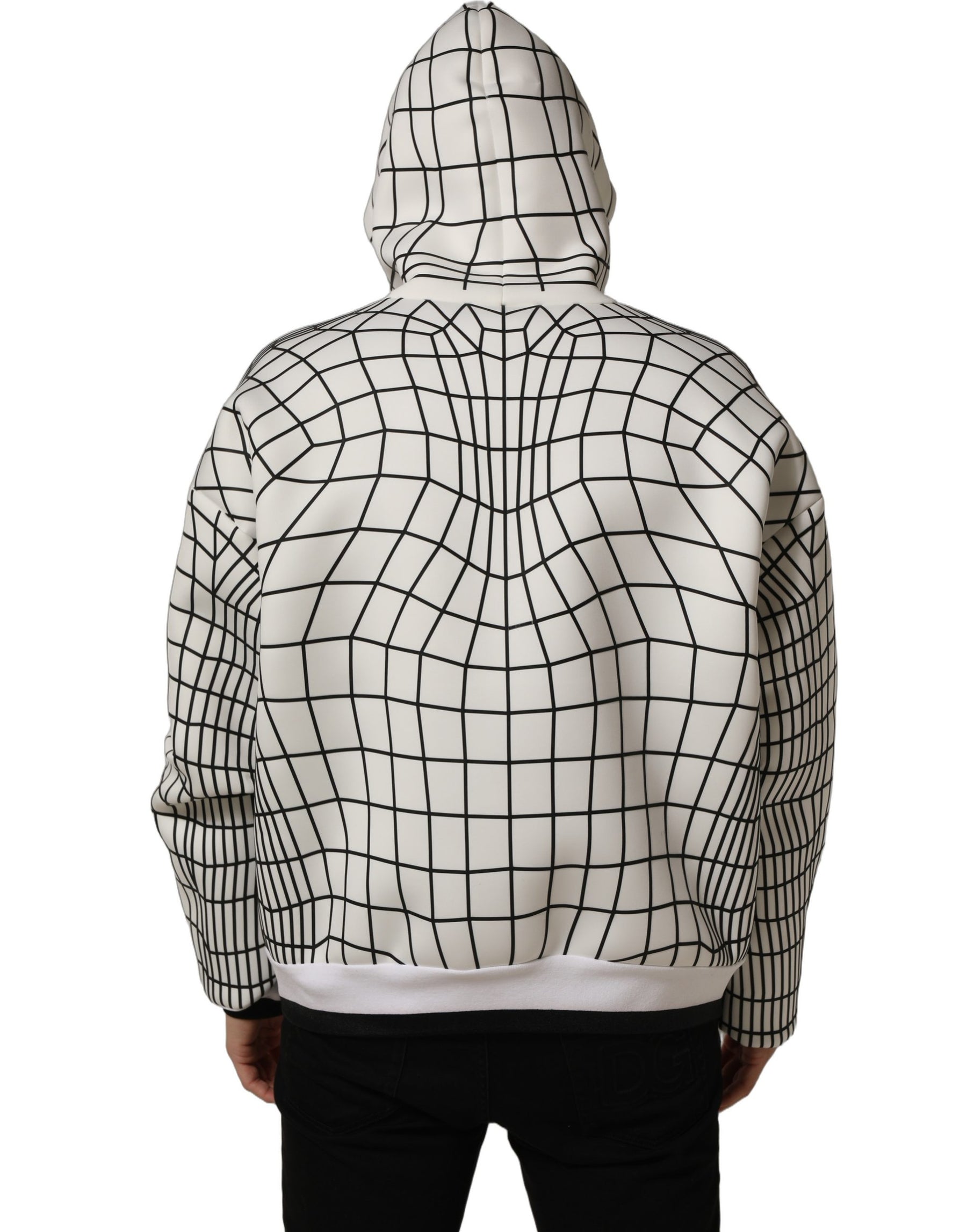 Dolce & Gabbana White Black WarpGrid Pattern Hoodie Sweater | Regal Royce