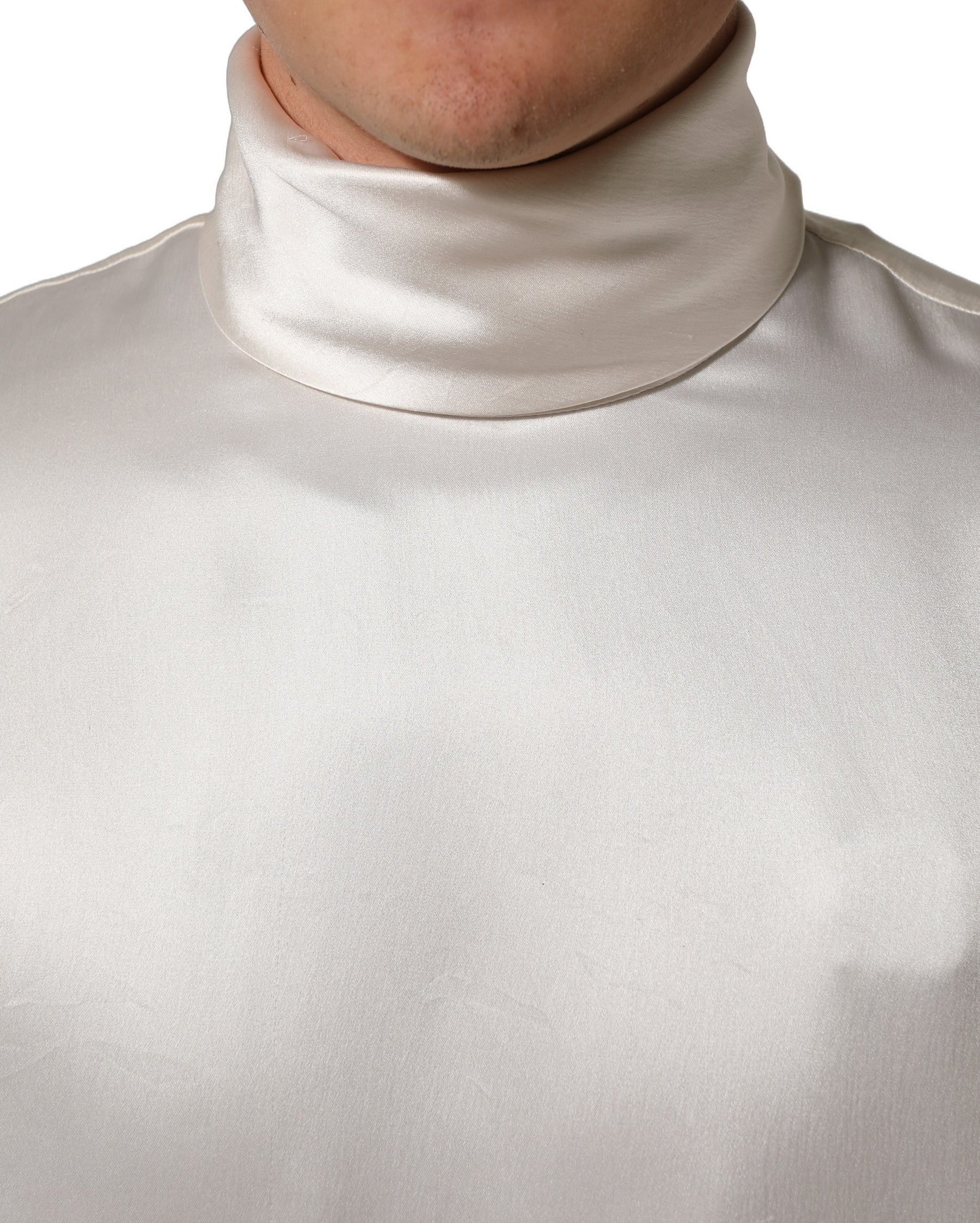 Dolce & Gabbana White Silk Long Sleeves Turtleneck Sweater | Regal Royce