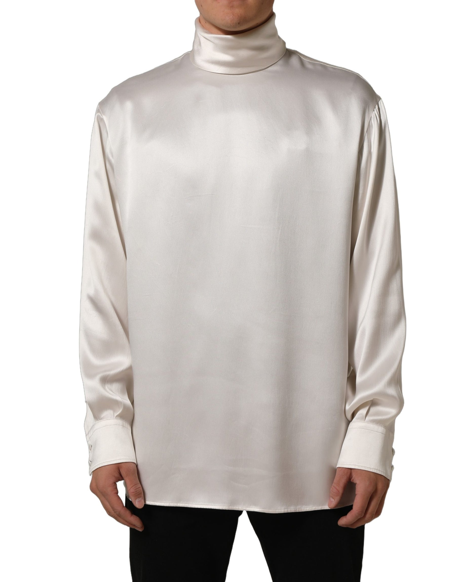 Dolce & Gabbana White Silk Long Sleeves Turtleneck Sweater | Regal Royce