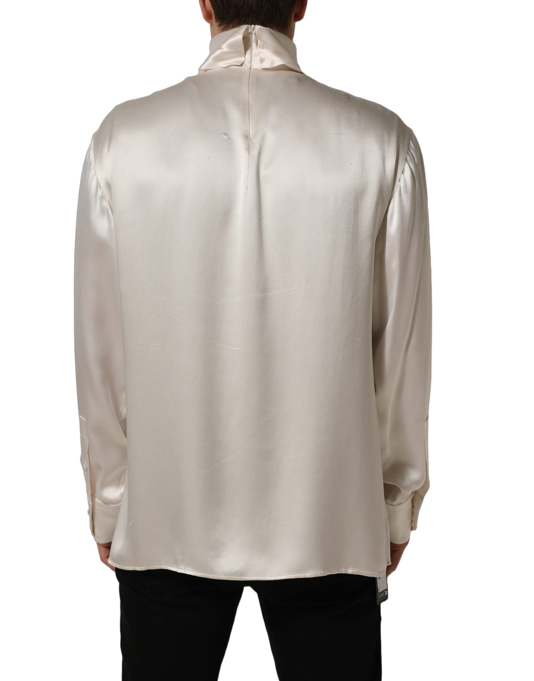 Dolce & Gabbana White Silk Long Sleeves Turtleneck Sweater | Regal Royce