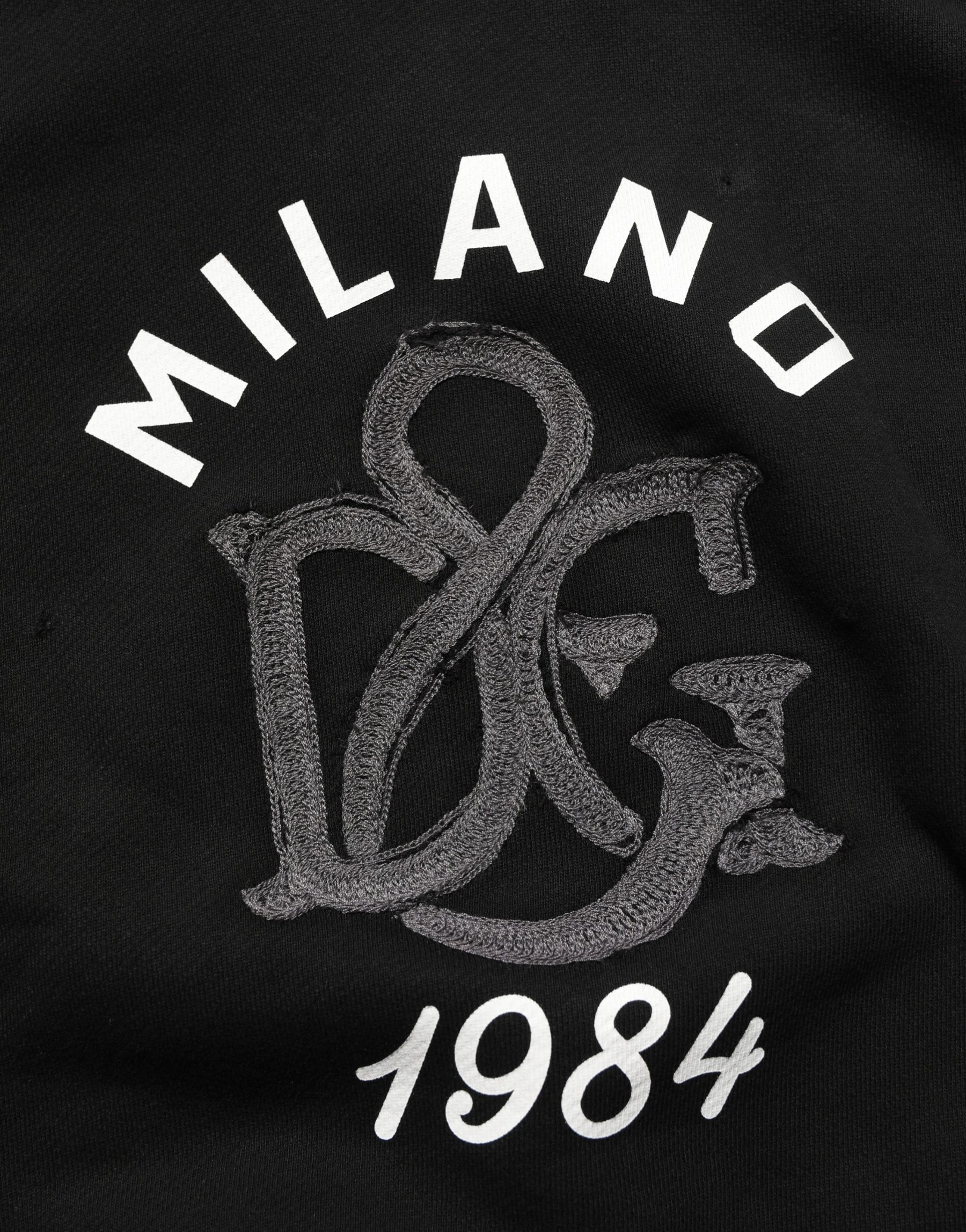 Dolce & Gabbana Black Cotton Milano1984 Print Hoodie Sweater | Regal Royce