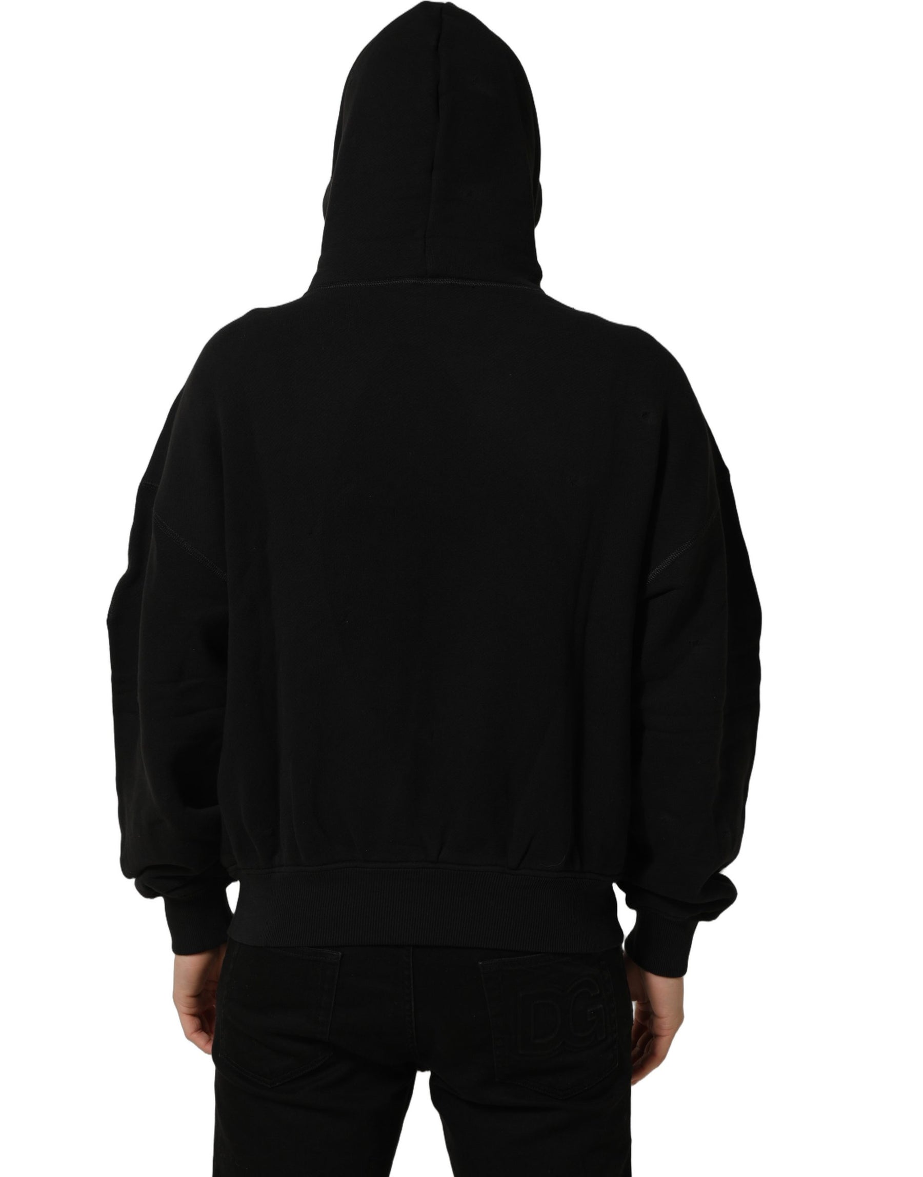 Dolce & Gabbana Black Cotton Milano1984 Print Hoodie Sweater | Regal Royce