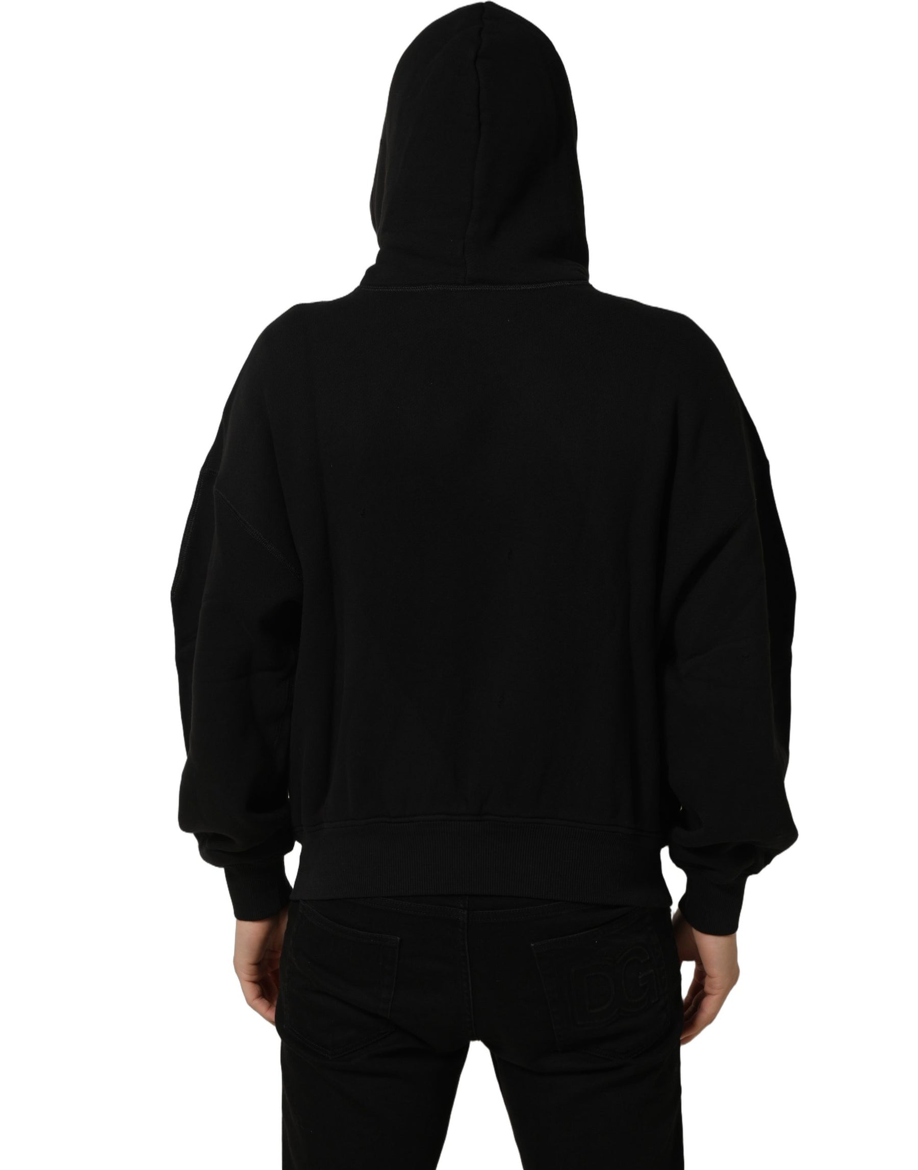 Dolce & Gabbana Black Cotton Milano1984 Print Hoodie Sweater | Regal Royce