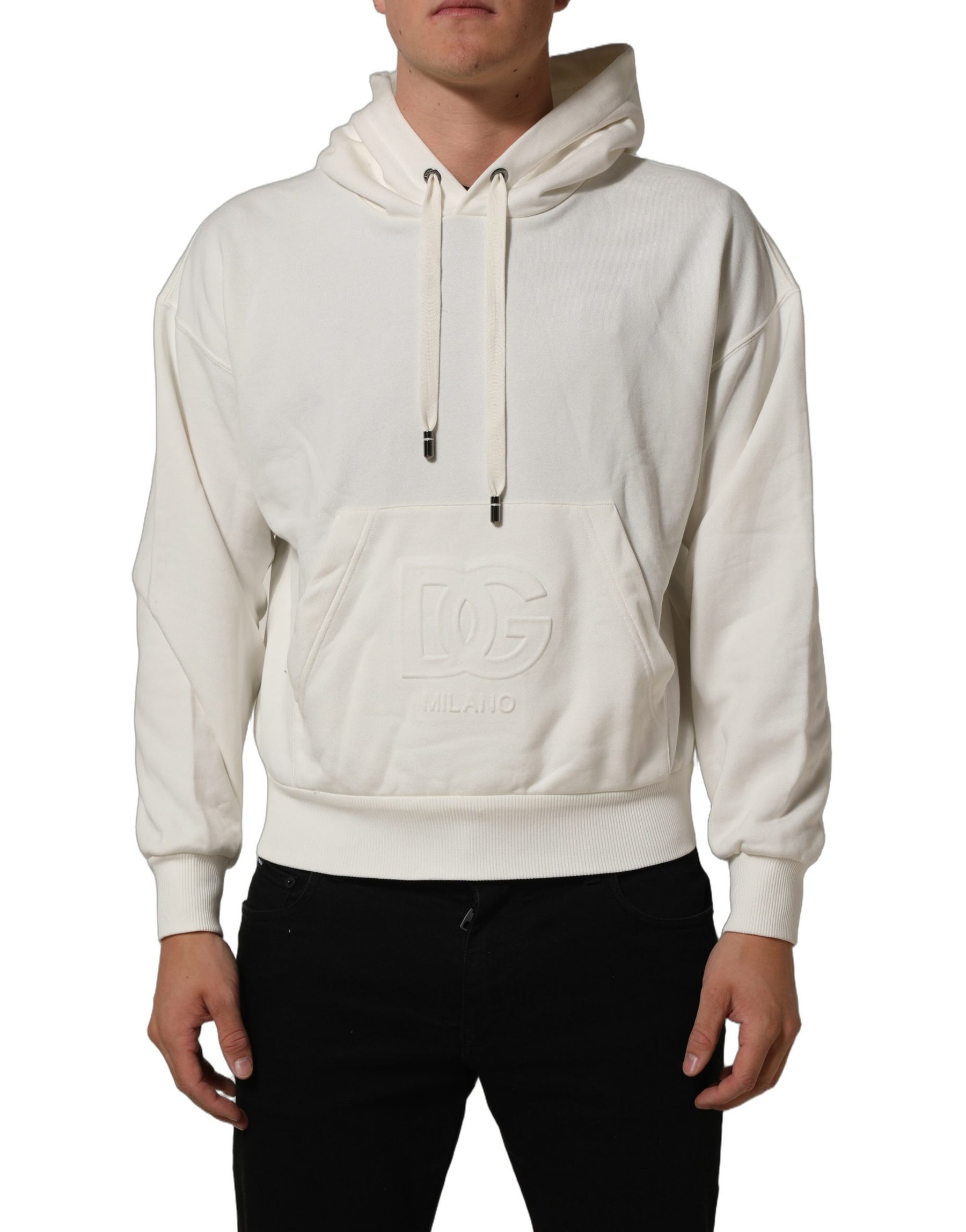 Dolce & Gabbana White Logo Hooded PulloverSweatshirt Sweater | Regal Royce