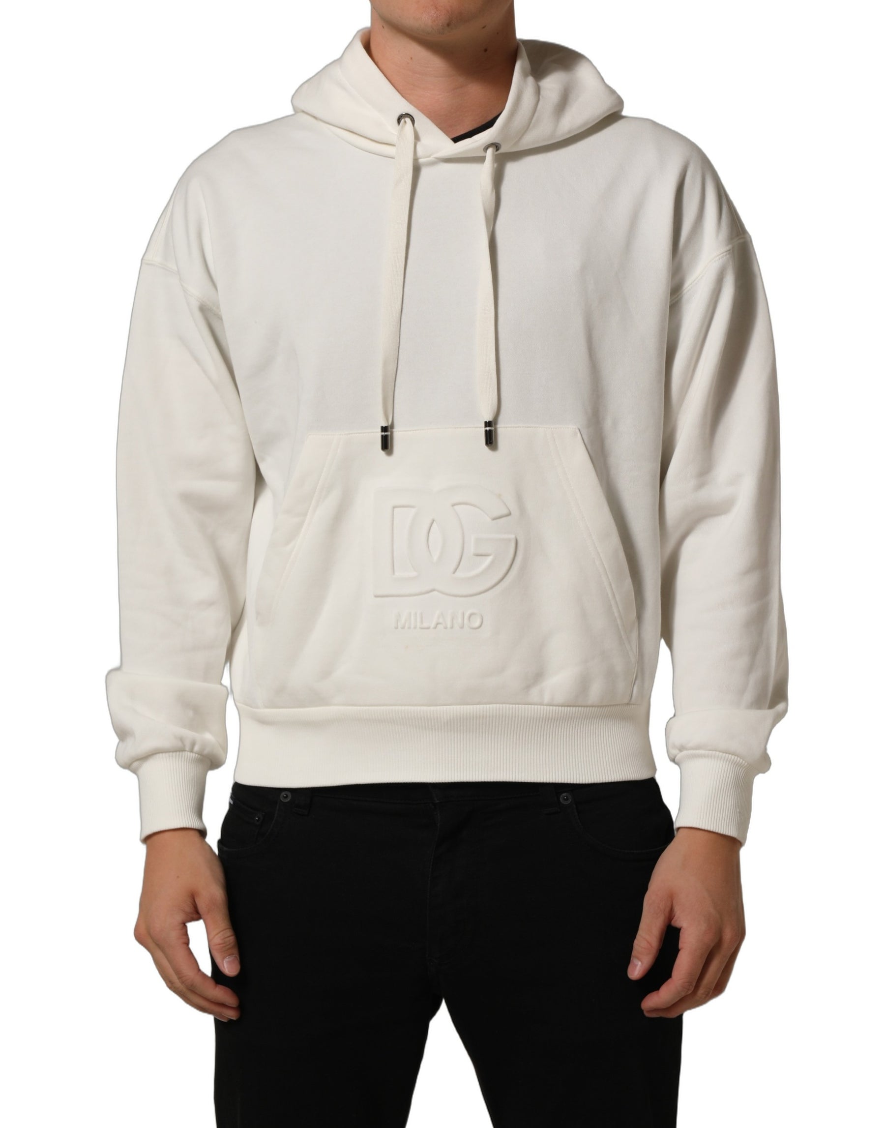 Dolce & Gabbana White Logo Hooded PulloverSweatshirt Sweater | Regal Royce