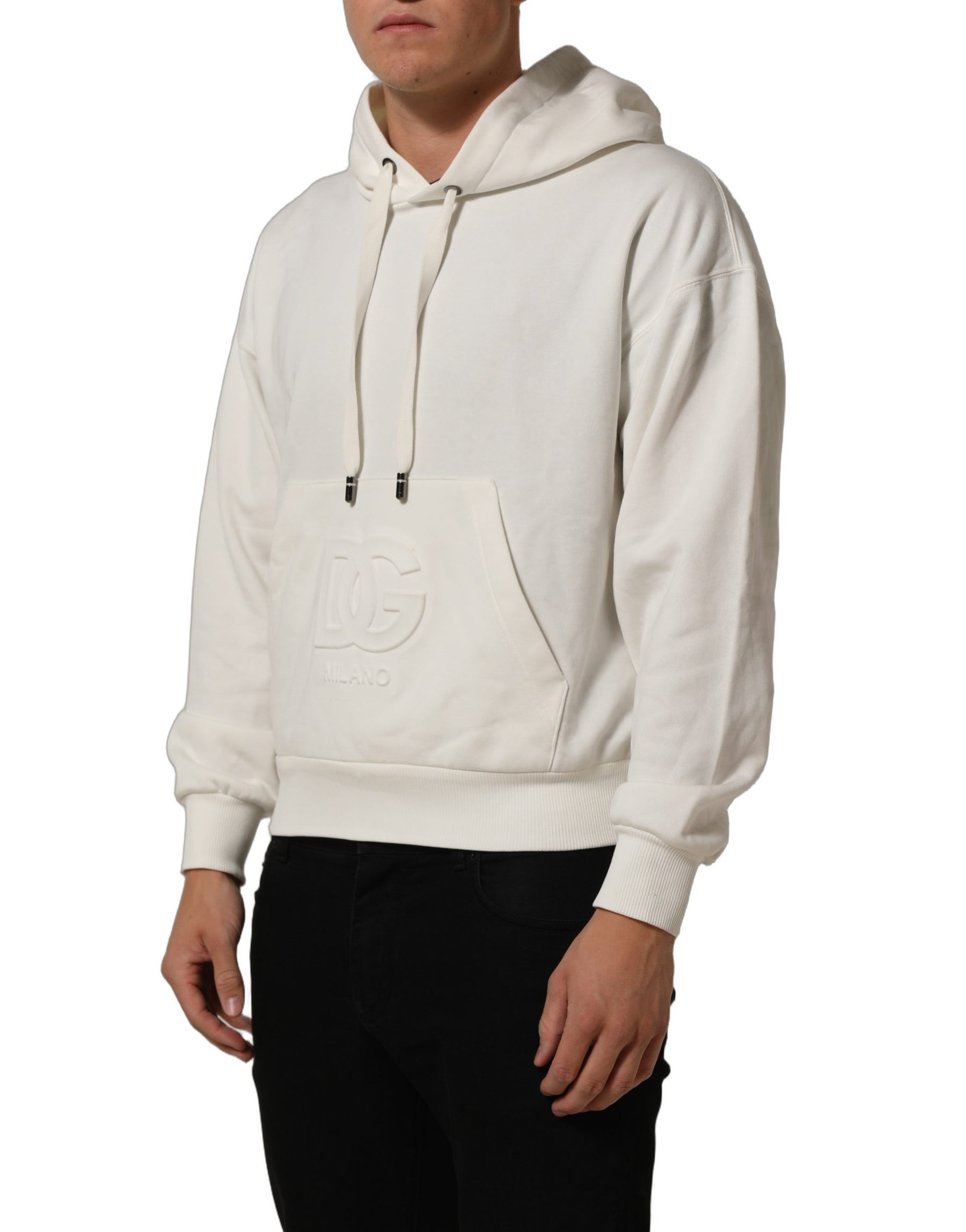 Dolce & Gabbana White Logo Hooded PulloverSweatshirt Sweater | Regal Royce