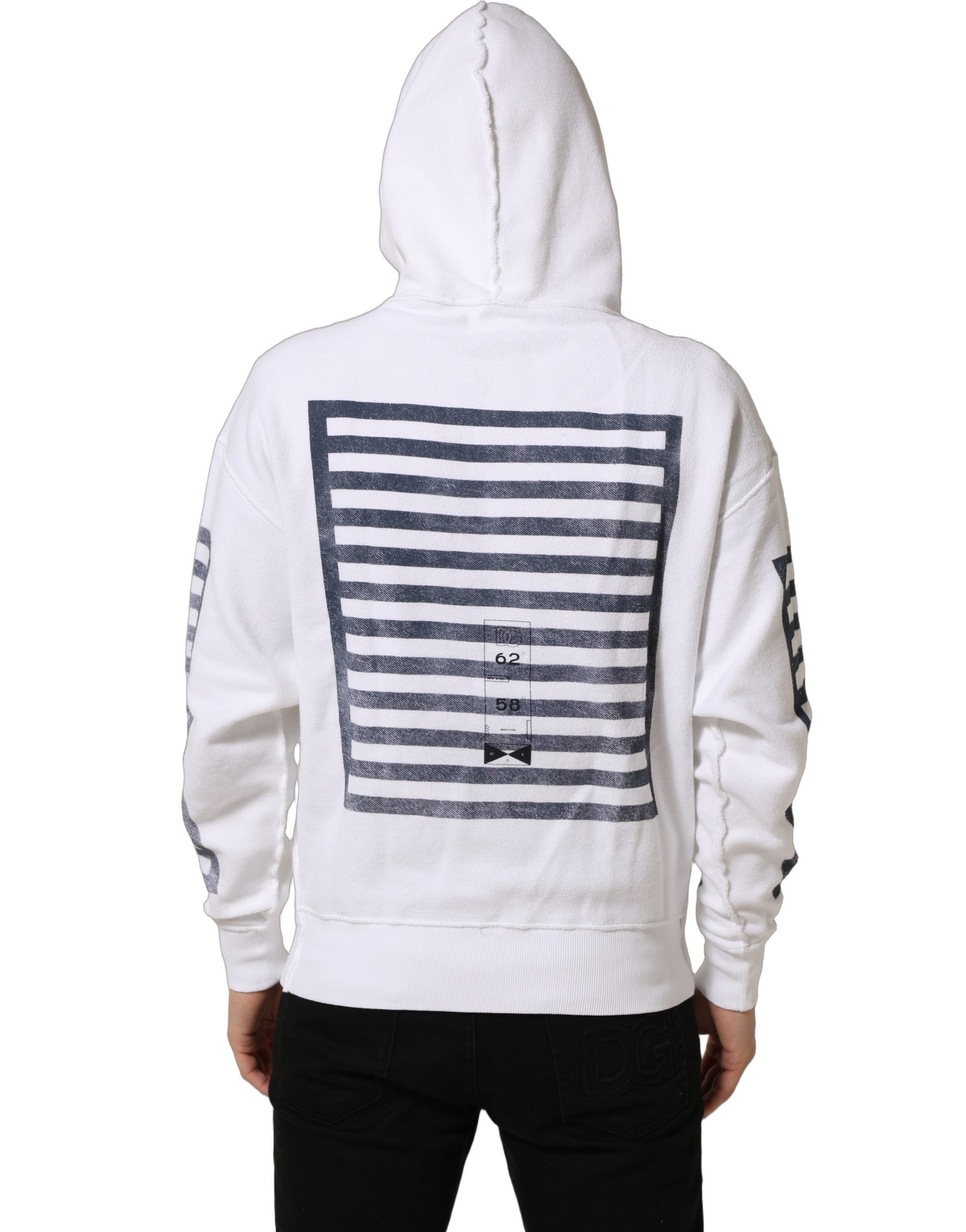 Dolce & Gabbana White Blue Stripe Hooded Sweatshirt Sweater | Regal Royce