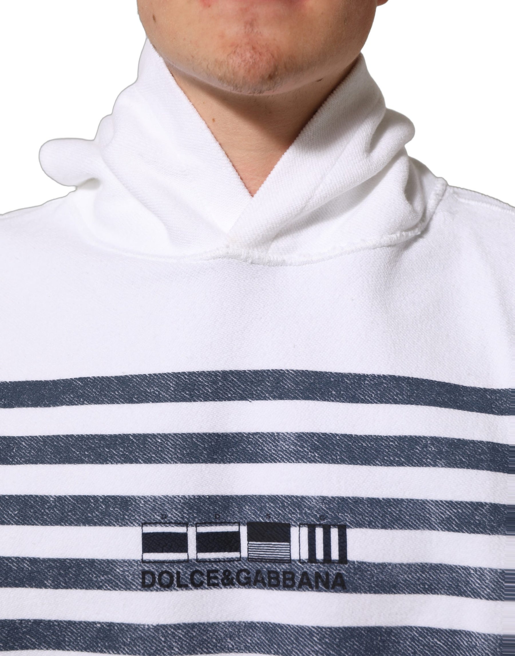 Dolce & Gabbana White Blue Stripe Hooded Sweatshirt Sweater | Regal Royce