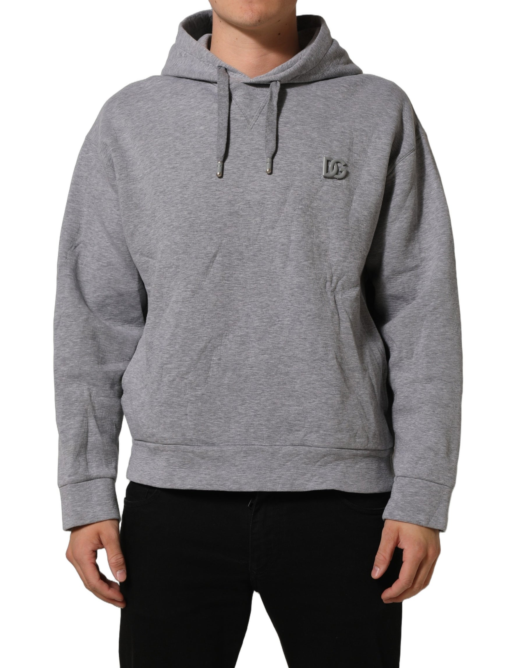 Dolce & Gabbana Gray Cotton Logo Hooded Sweatshirt Sweater | Regal Royce