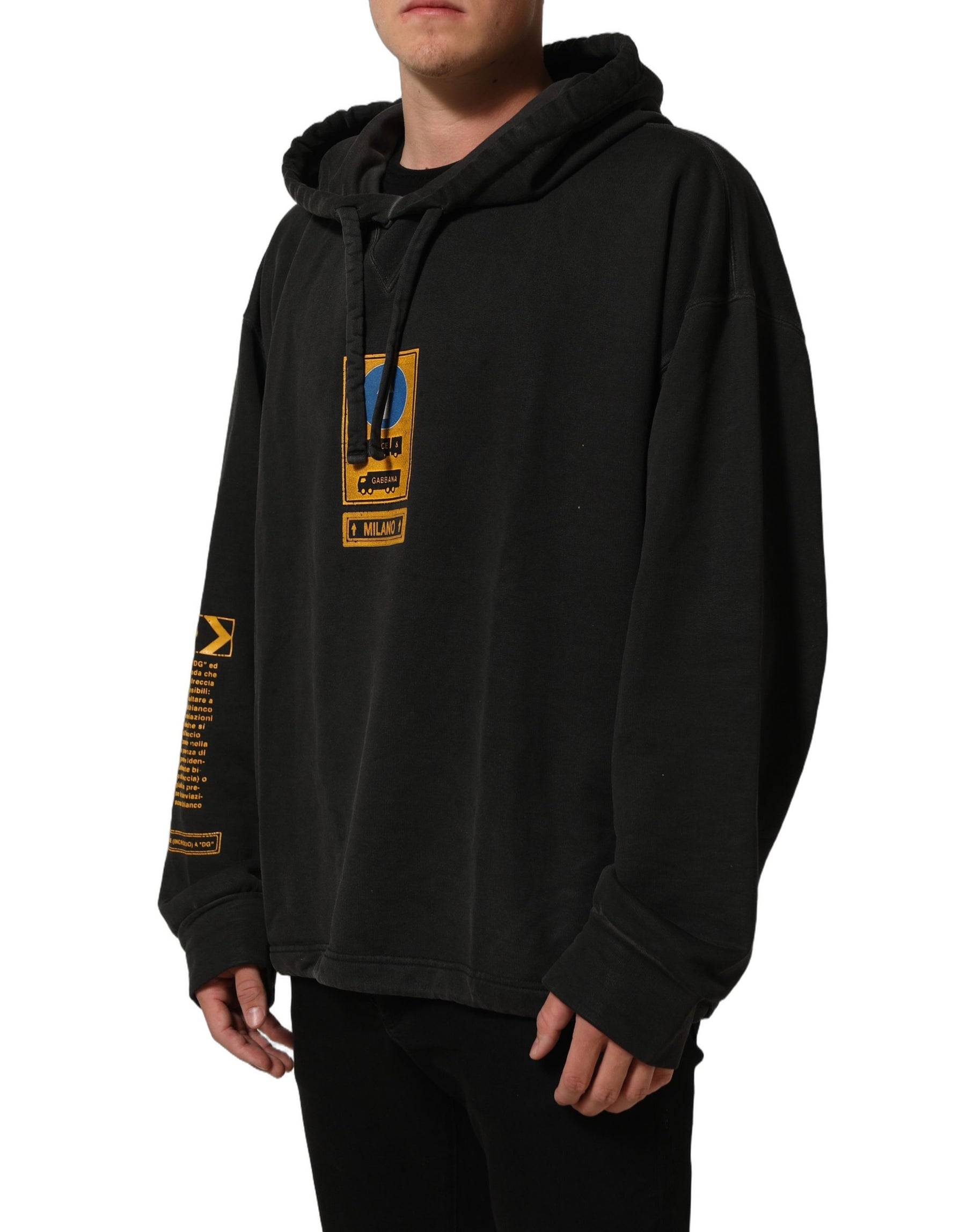 Dolce & Gabbana Black Cotton Logo Hooded Oversize Sweater | Regal Royce