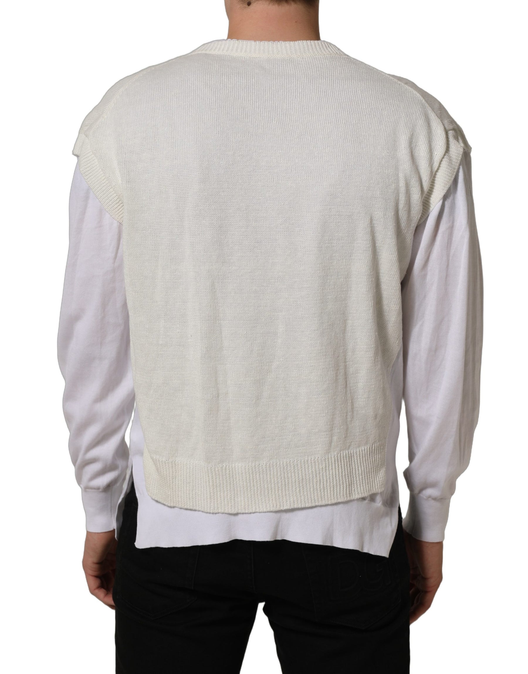 Dolce & Gabbana White Flax CrewNeck Layered Pullover Sweater | Regal Royce