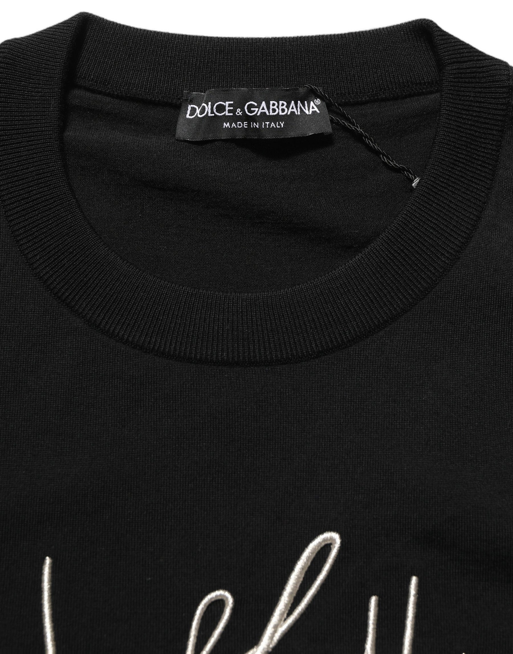 Dolce & Gabbana Black DG Embroidered Crew Neck Pullover Men Sweater | Regal Royce