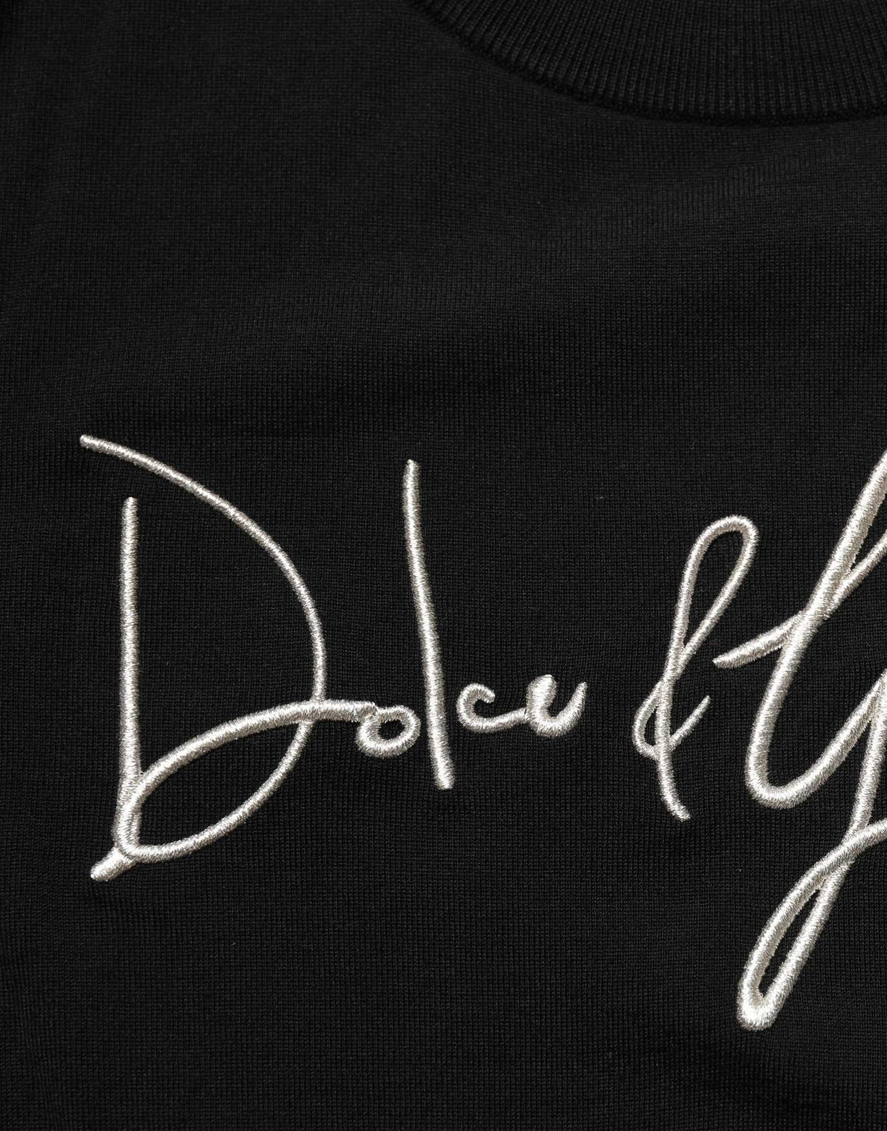 Dolce & Gabbana Black DG Embroidered Crew Neck Pullover Men Sweater | Regal Royce