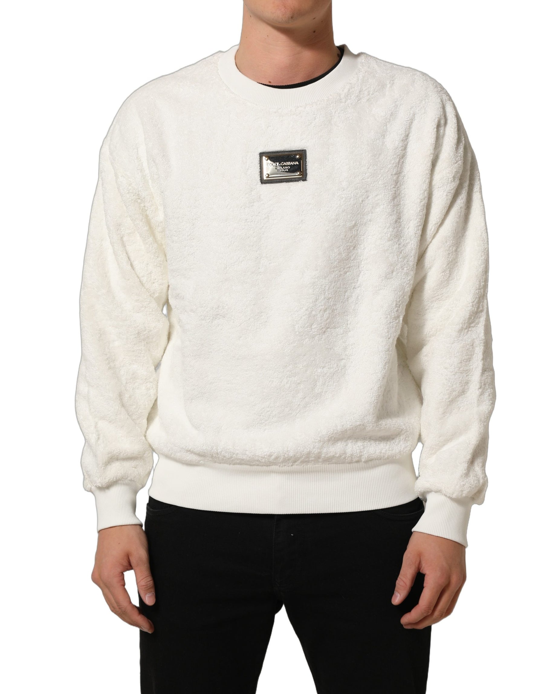 Dolce & Gabbana White LogoPlaque CrewNeck Sweatshirt Sweater | Regal Royce