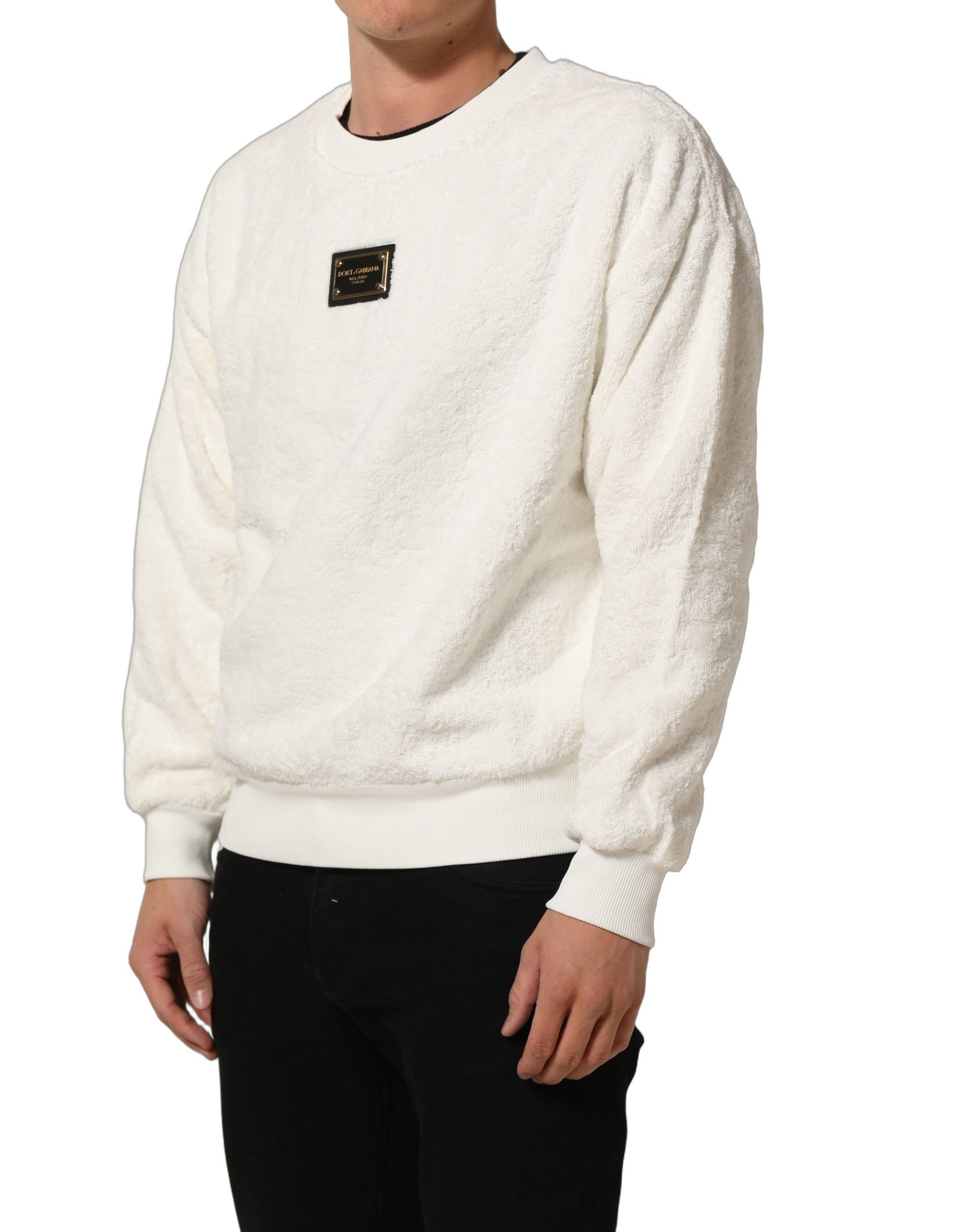 Dolce & Gabbana White LogoPlaque CrewNeck Sweatshirt Sweater | Regal Royce