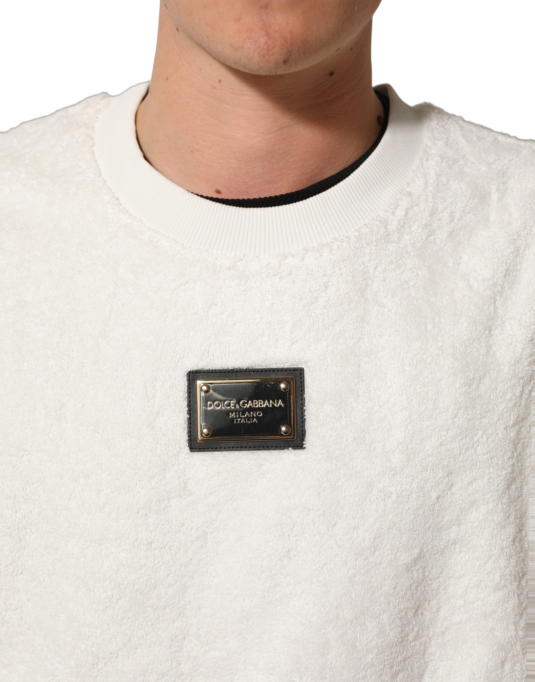 Dolce & Gabbana White LogoPlaque CrewNeck Sweatshirt Sweater | Regal Royce