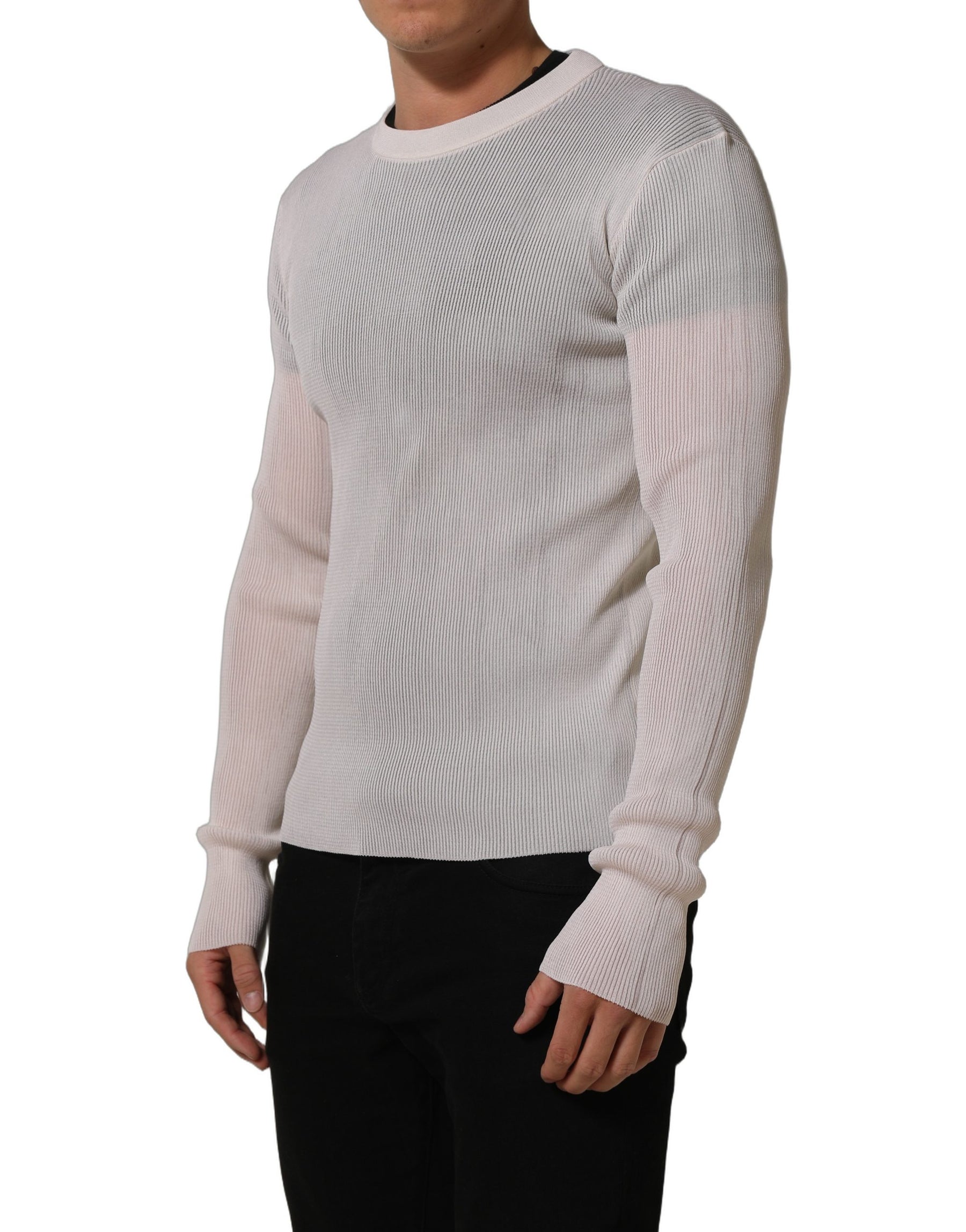 Dolce & Gabbana White Silk Crew Neck Men Pullover Sweater | Regal Royce