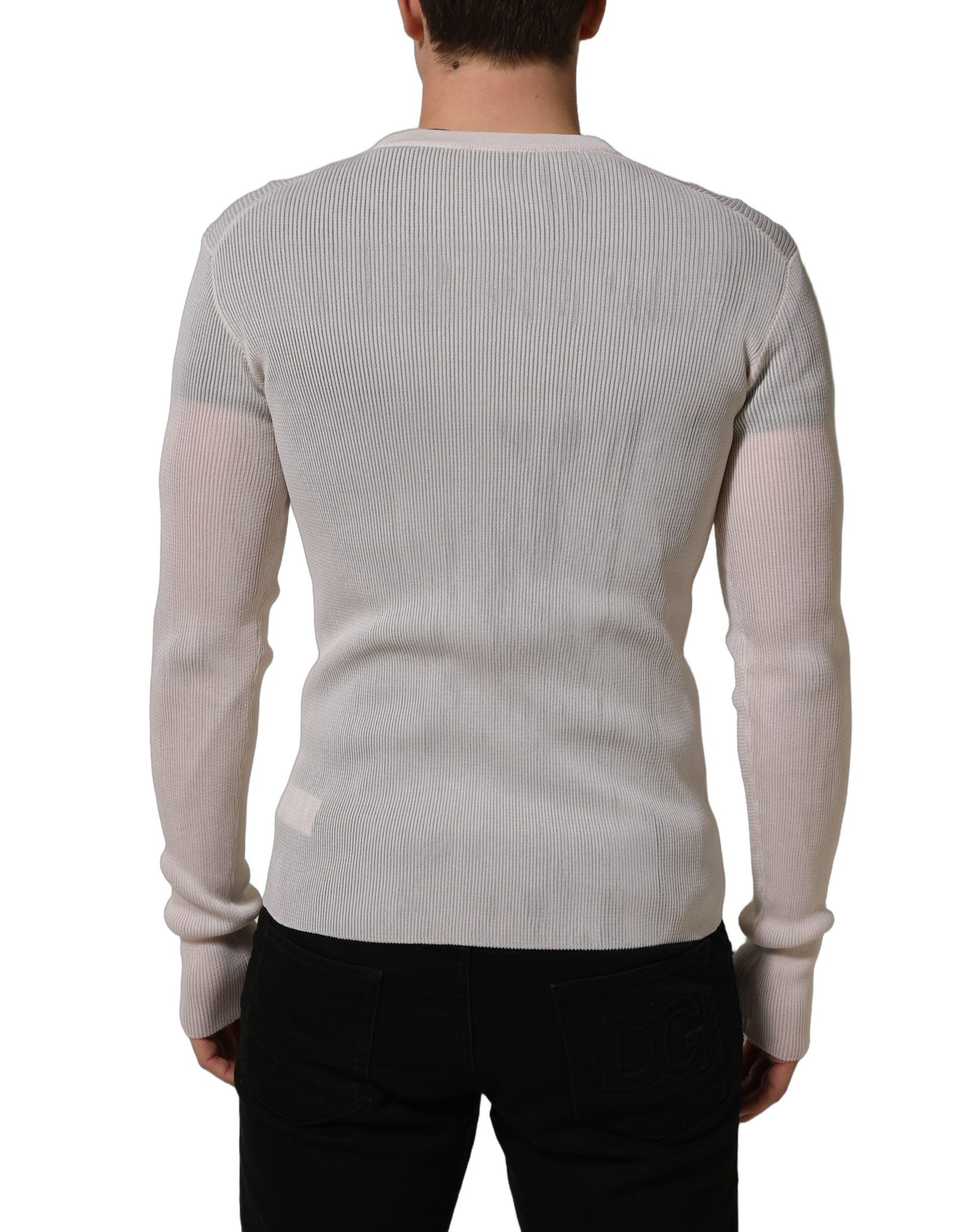 Dolce & Gabbana White Silk Crew Neck Men Pullover Sweater | Regal Royce