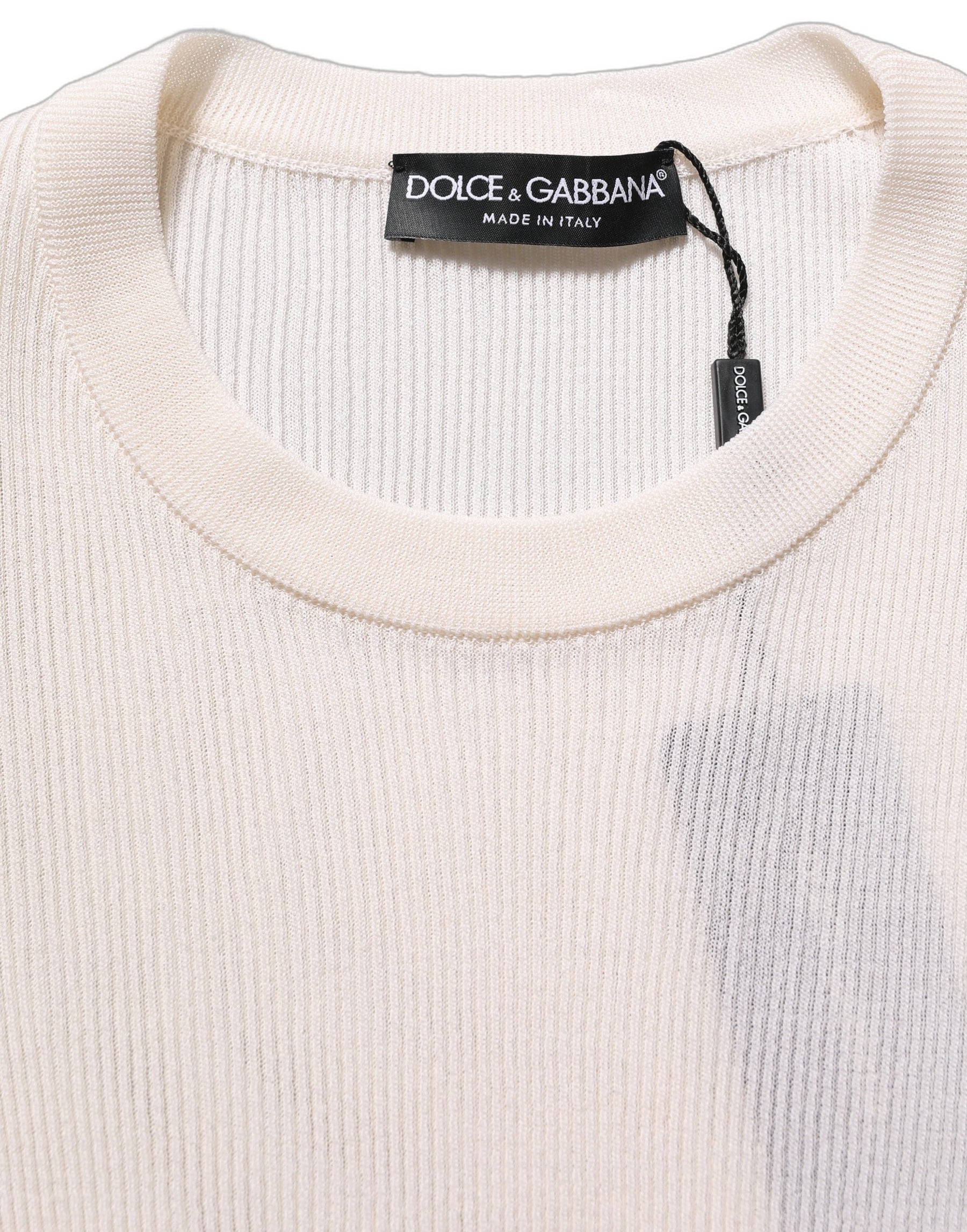 Dolce & Gabbana White Silk Crew Neck Men Pullover Sweater | Regal Royce