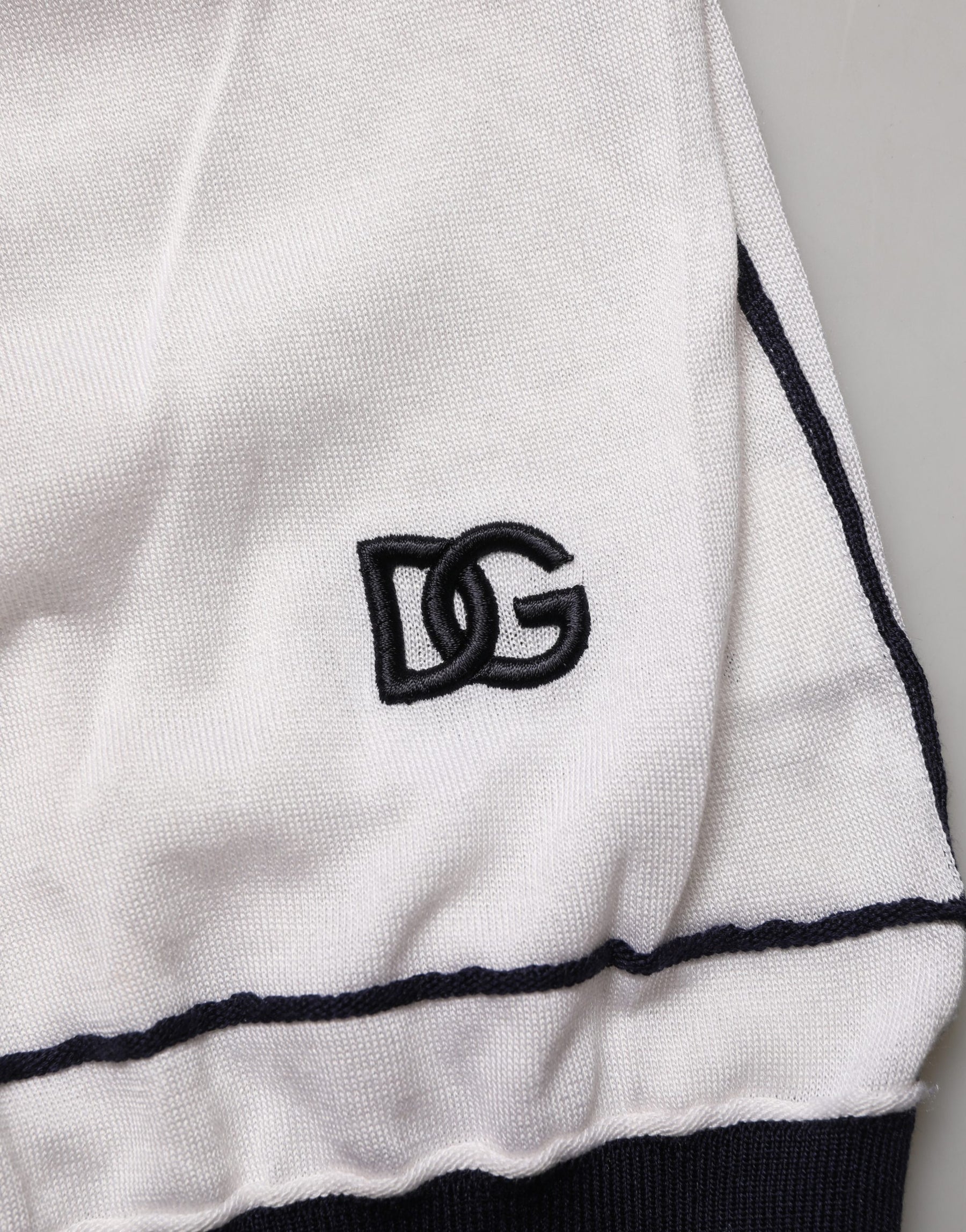 Dolce & Gabbana White Silk Collared Henley Pullover Sweater | Regal Royce