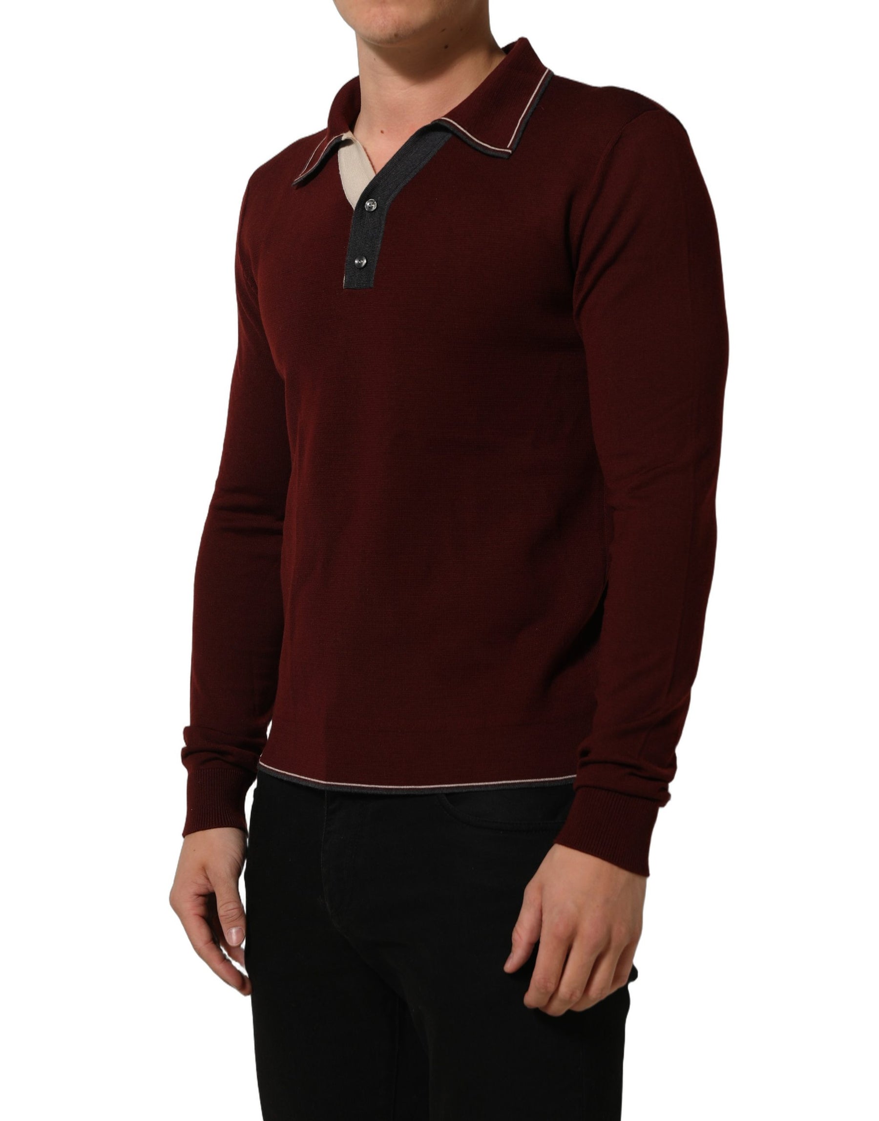 Dolce & Gabbana Burgundy Wool Knit Henley Pullover Sweater | Regal Royce