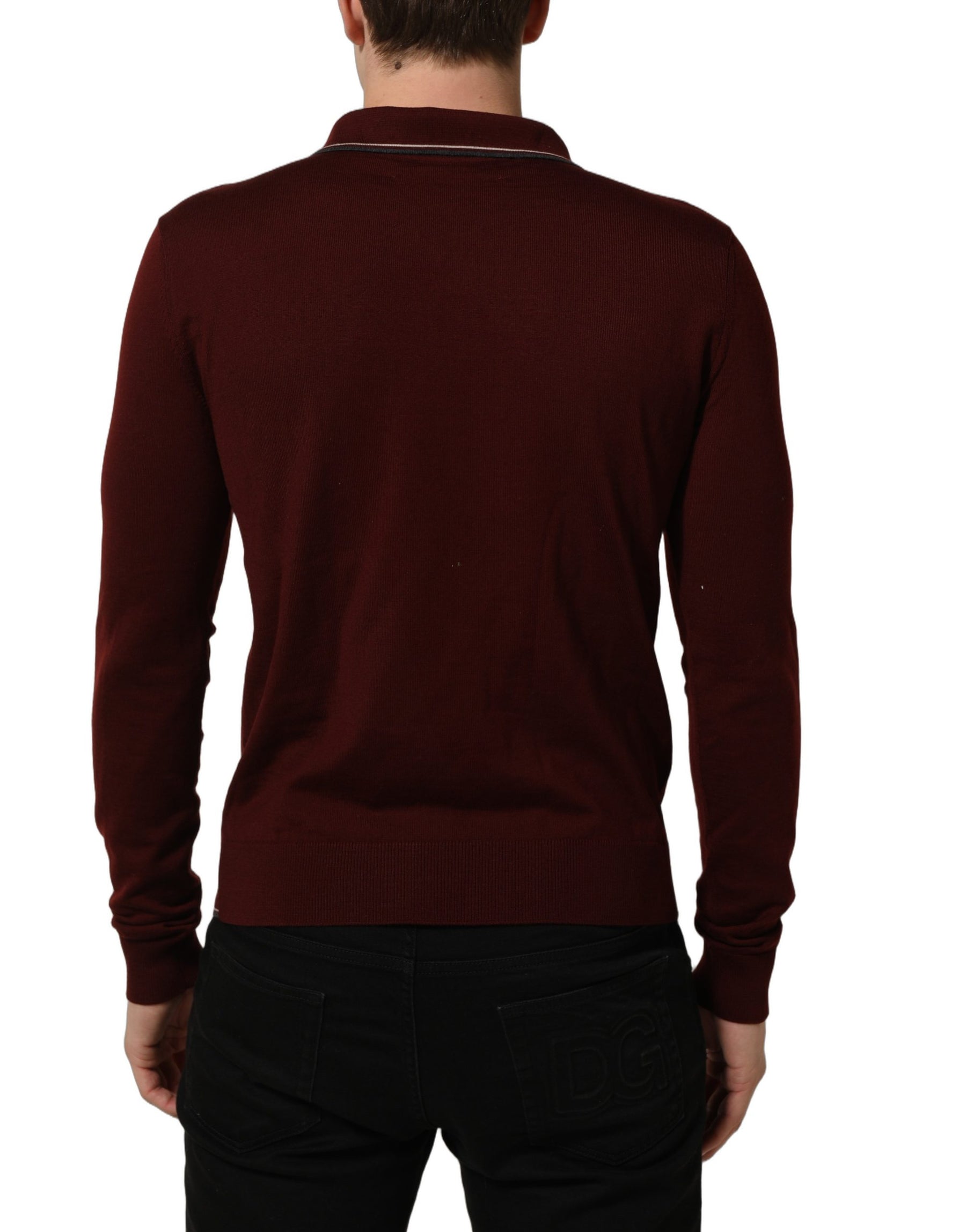 Dolce & Gabbana Burgundy Wool Knit Henley Pullover Sweater | Regal Royce