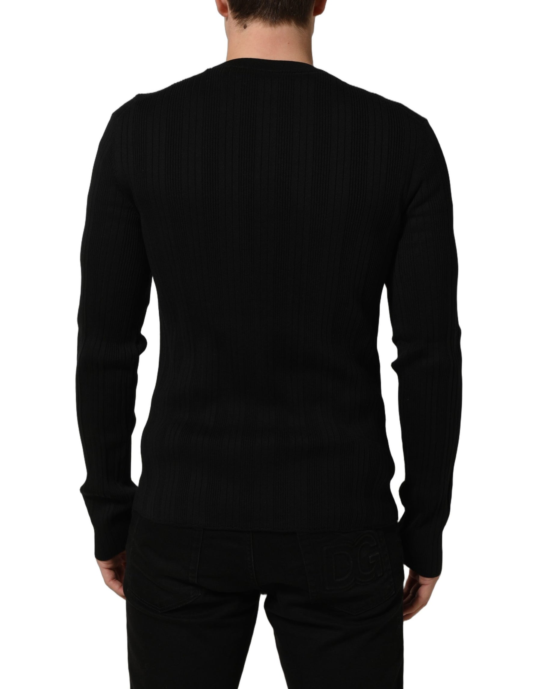 Dolce & Gabbana Black Silk Blend Henley Pullover Men Sweater | Regal Royce