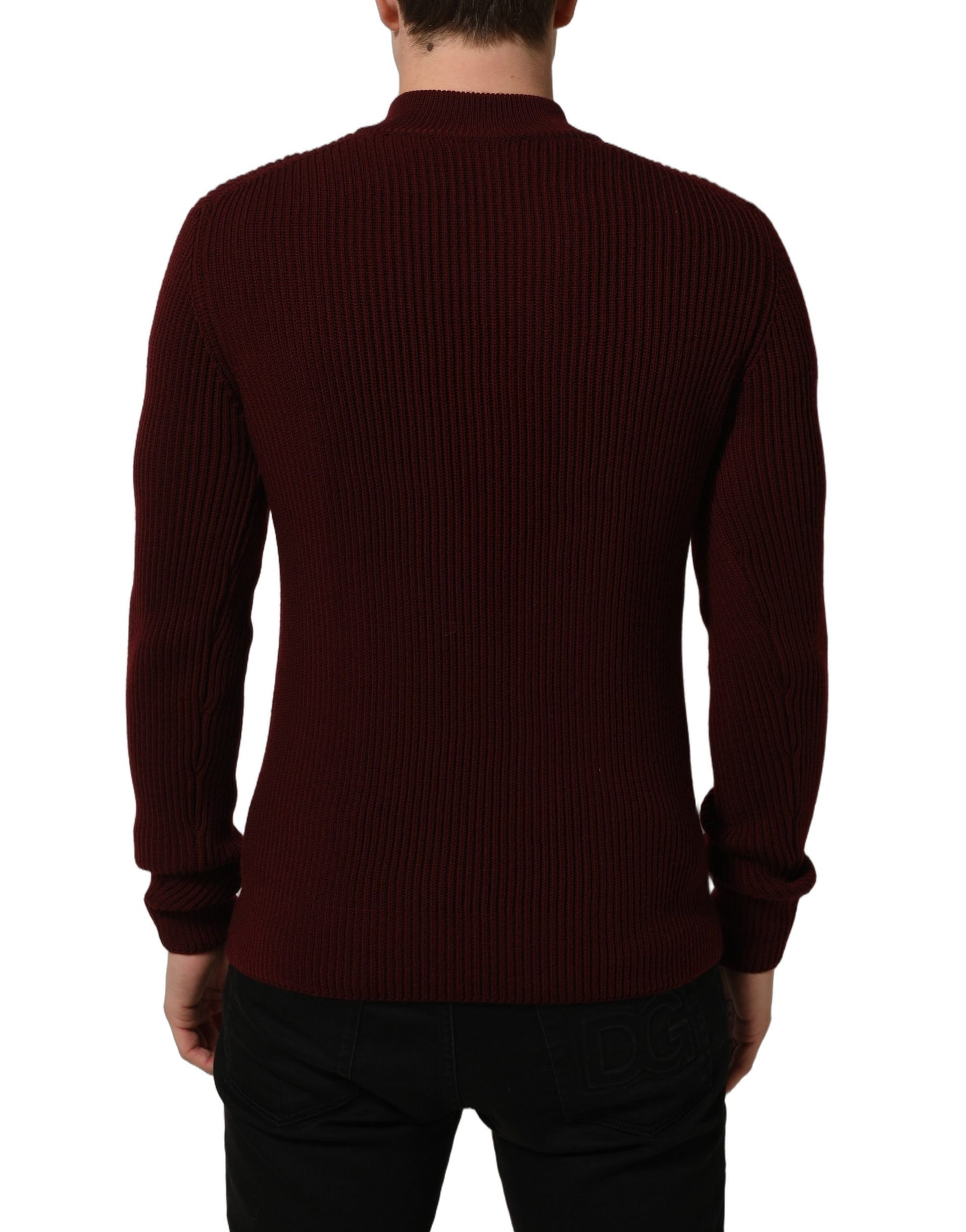 Dolce & Gabbana Burgundy Wool Half Zip Men Pullover Sweater | Regal Royce