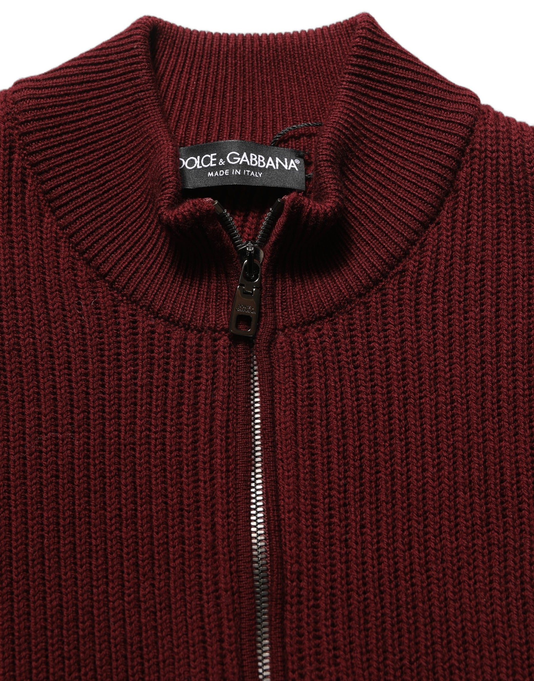 Dolce & Gabbana Burgundy Wool Half Zip Men Pullover Sweater | Regal Royce