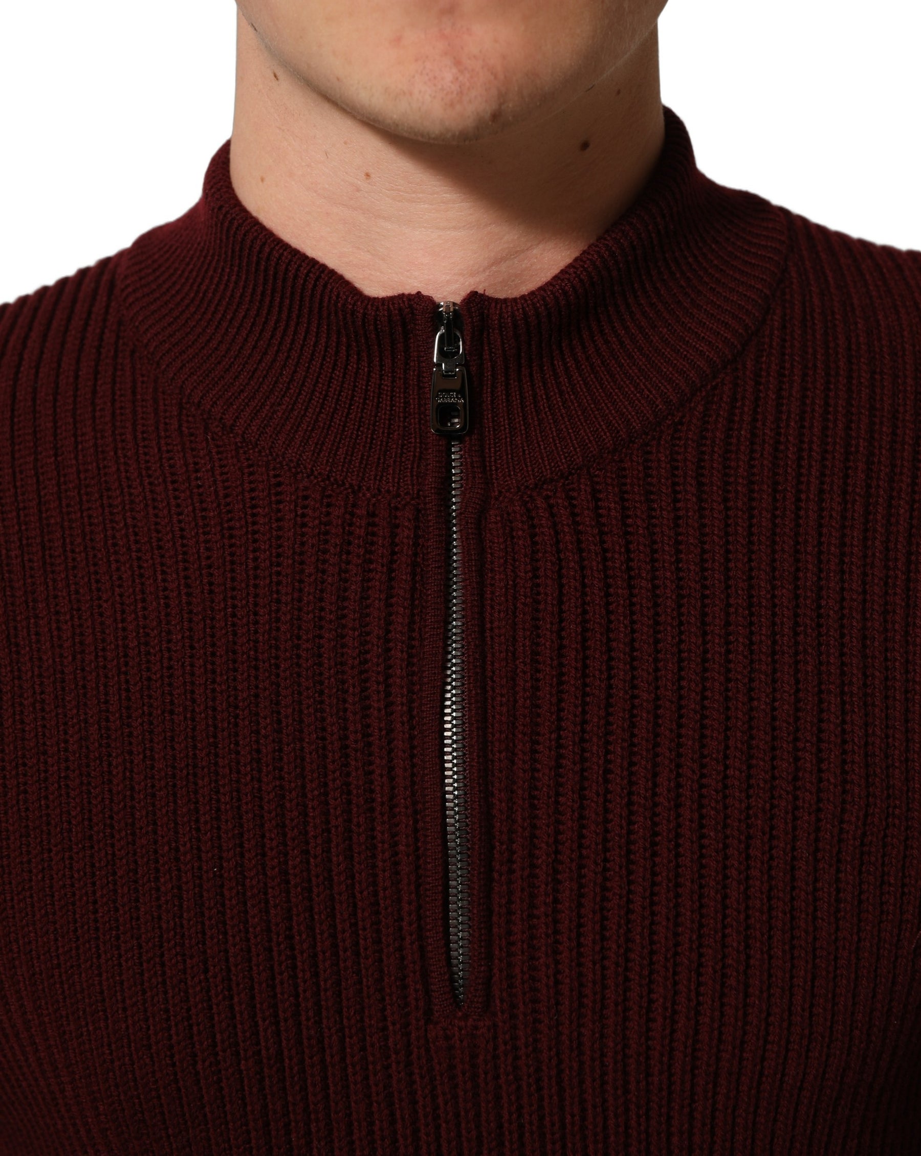 Dolce & Gabbana Burgundy Wool Half Zip Men Pullover Sweater | Regal Royce