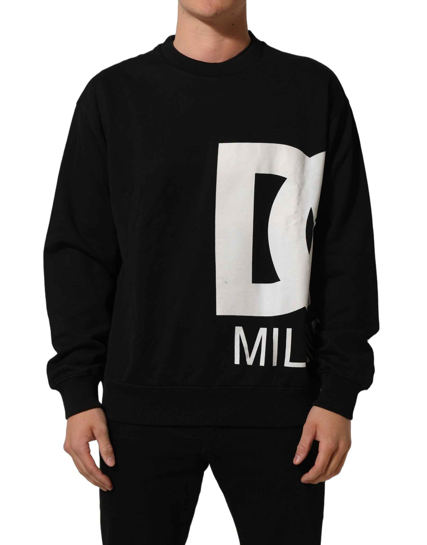 Dolce & Gabbana Black Cotton Logo Print Sweatshirt Sweater | Regal Royce