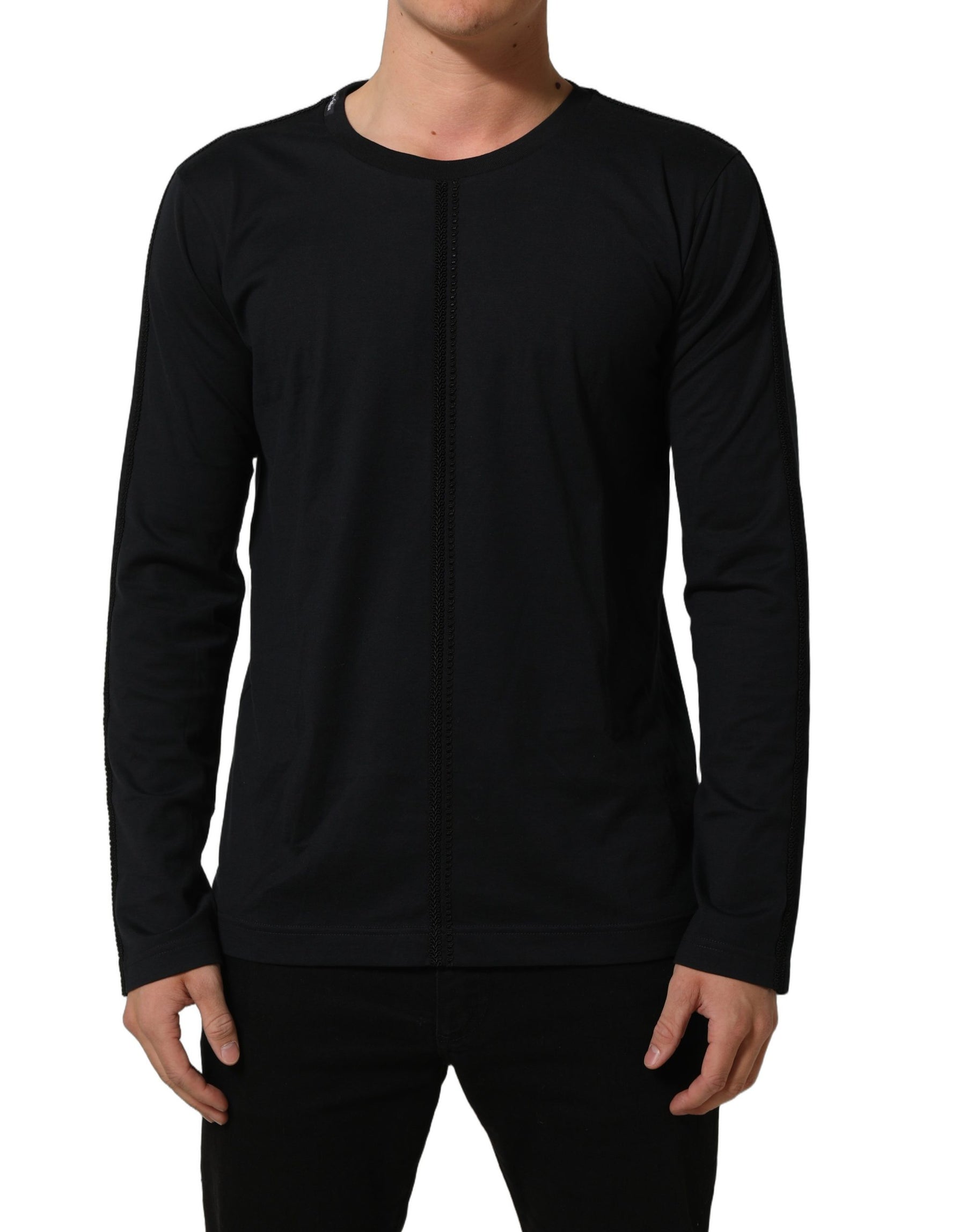 Dolce & Gabbana Dark Blue Cotton Round Neck Pullover Sweater | Regal Royce