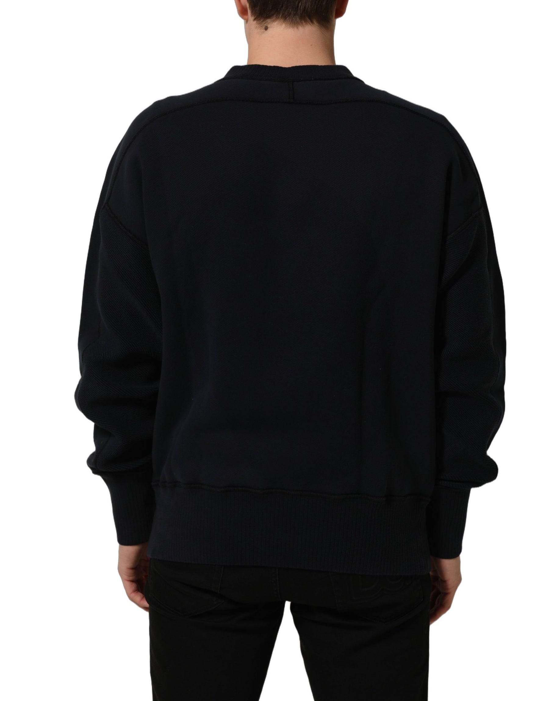 Dolce & Gabbana Black Logo Plaque Cotton Crew Neck Pullover Sweater | Regal Royce