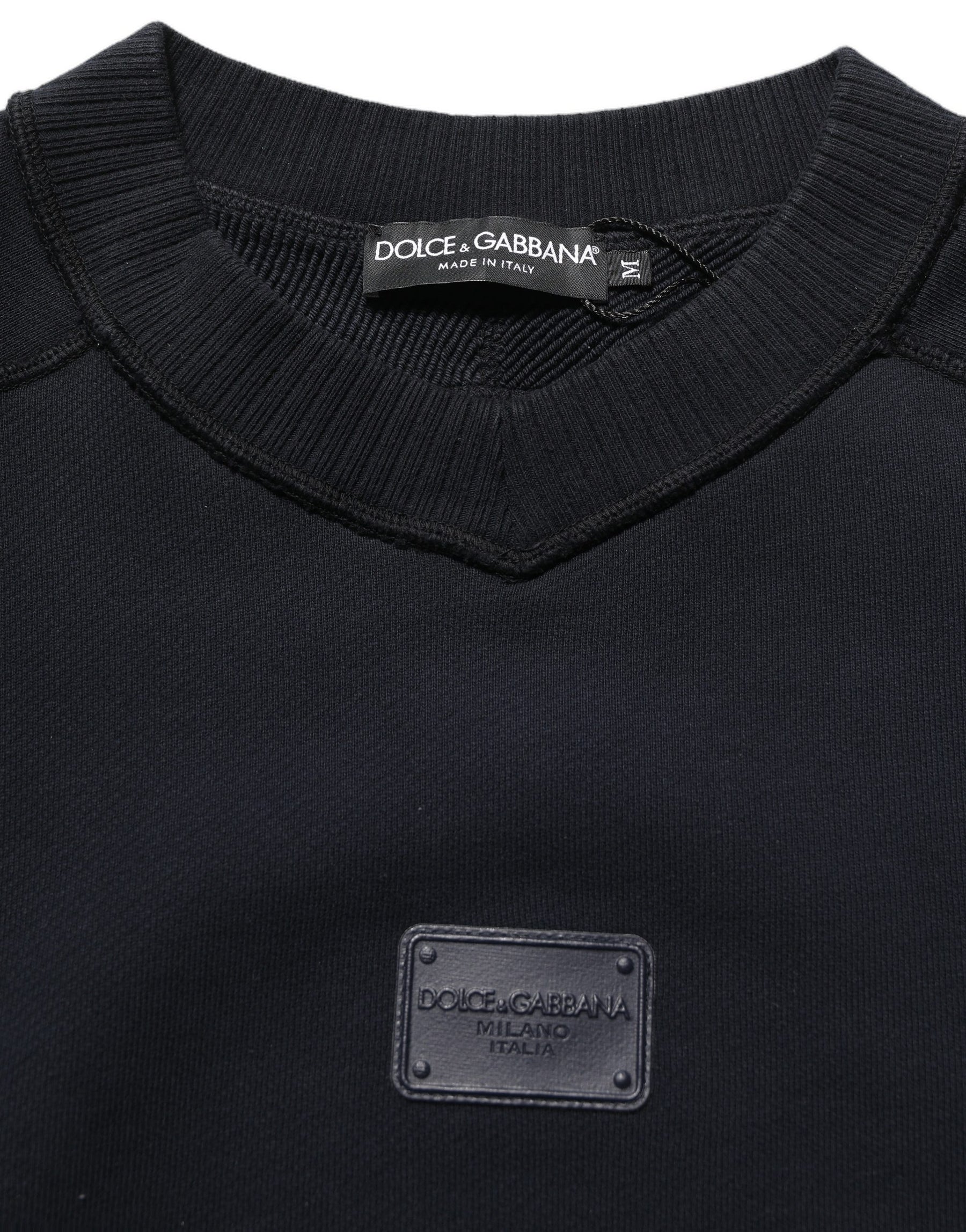 Dolce & Gabbana Black Logo Plaque Cotton Crew Neck Pullover Sweater | Regal Royce