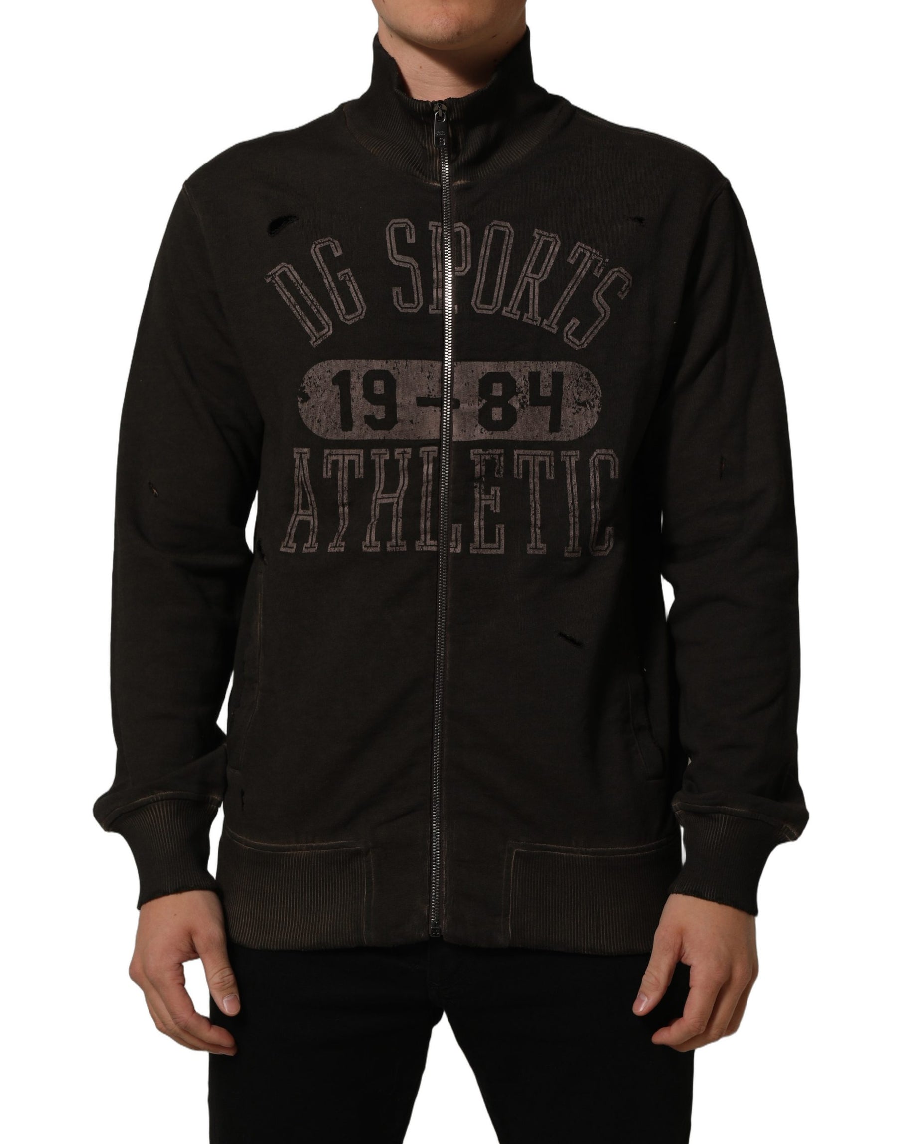 Dolce & Gabbana Brown Logo Print Full Zip Sweatshirt Sweater | Regal Royce