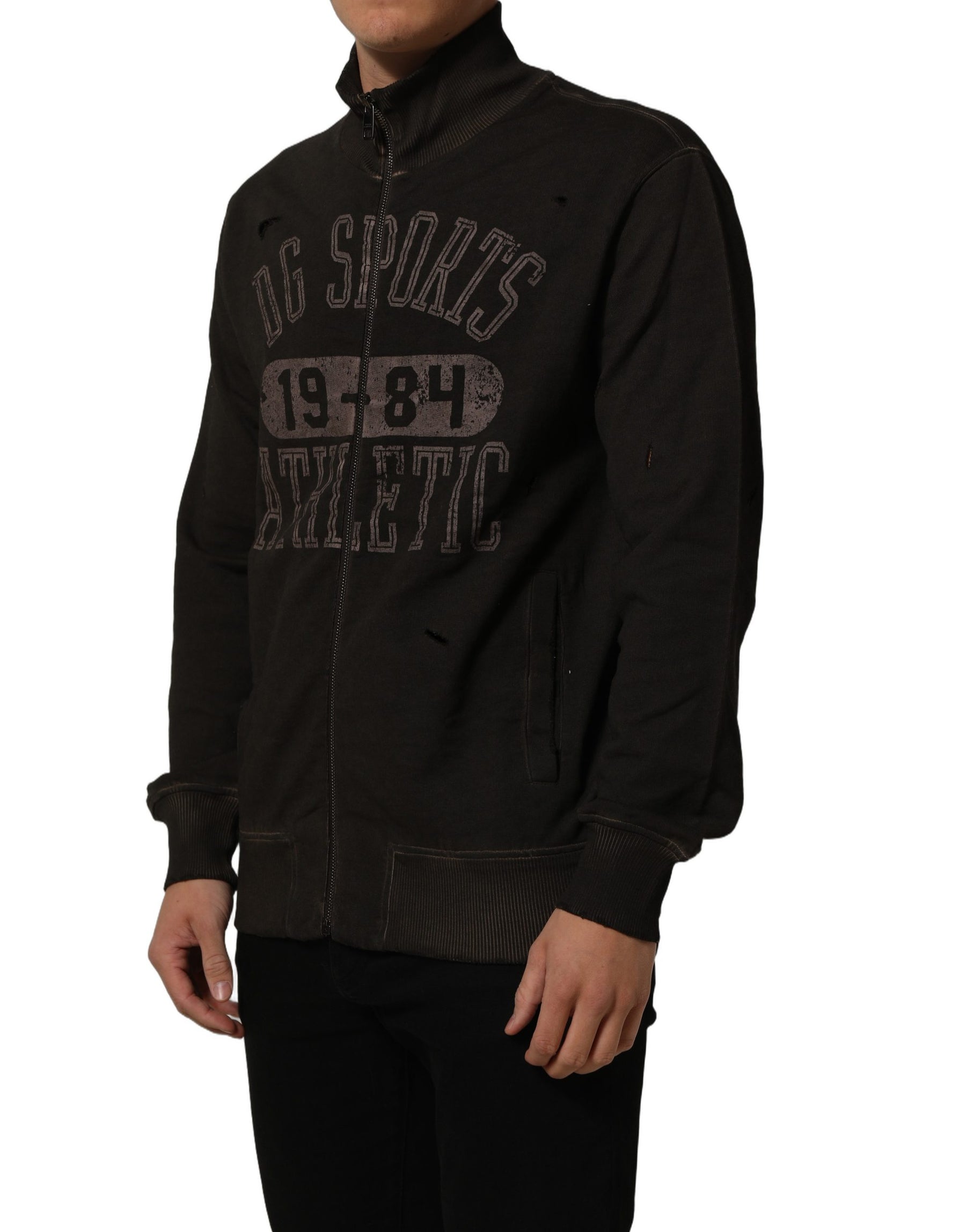 Dolce & Gabbana Brown Logo Print Full Zip Sweatshirt Sweater | Regal Royce