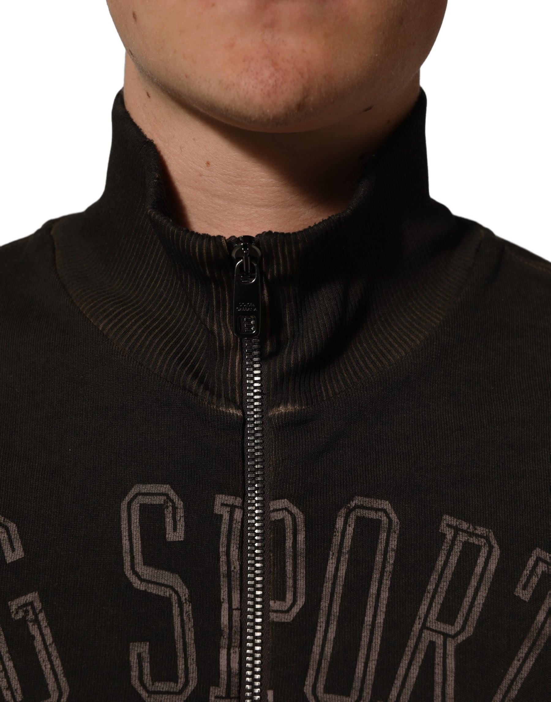 Dolce & Gabbana Brown Logo Print Full Zip Sweatshirt Sweater | Regal Royce