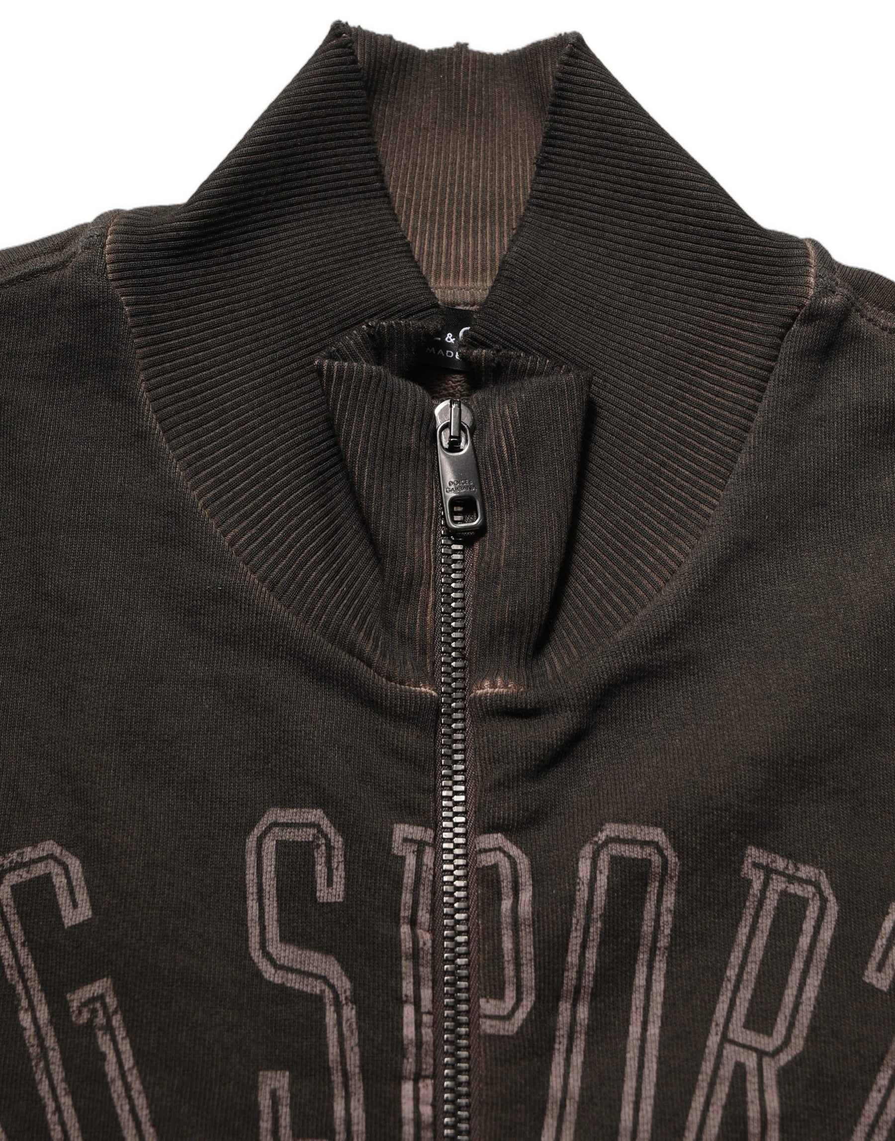 Dolce & Gabbana Brown Logo Print Full Zip Sweatshirt Sweater | Regal Royce