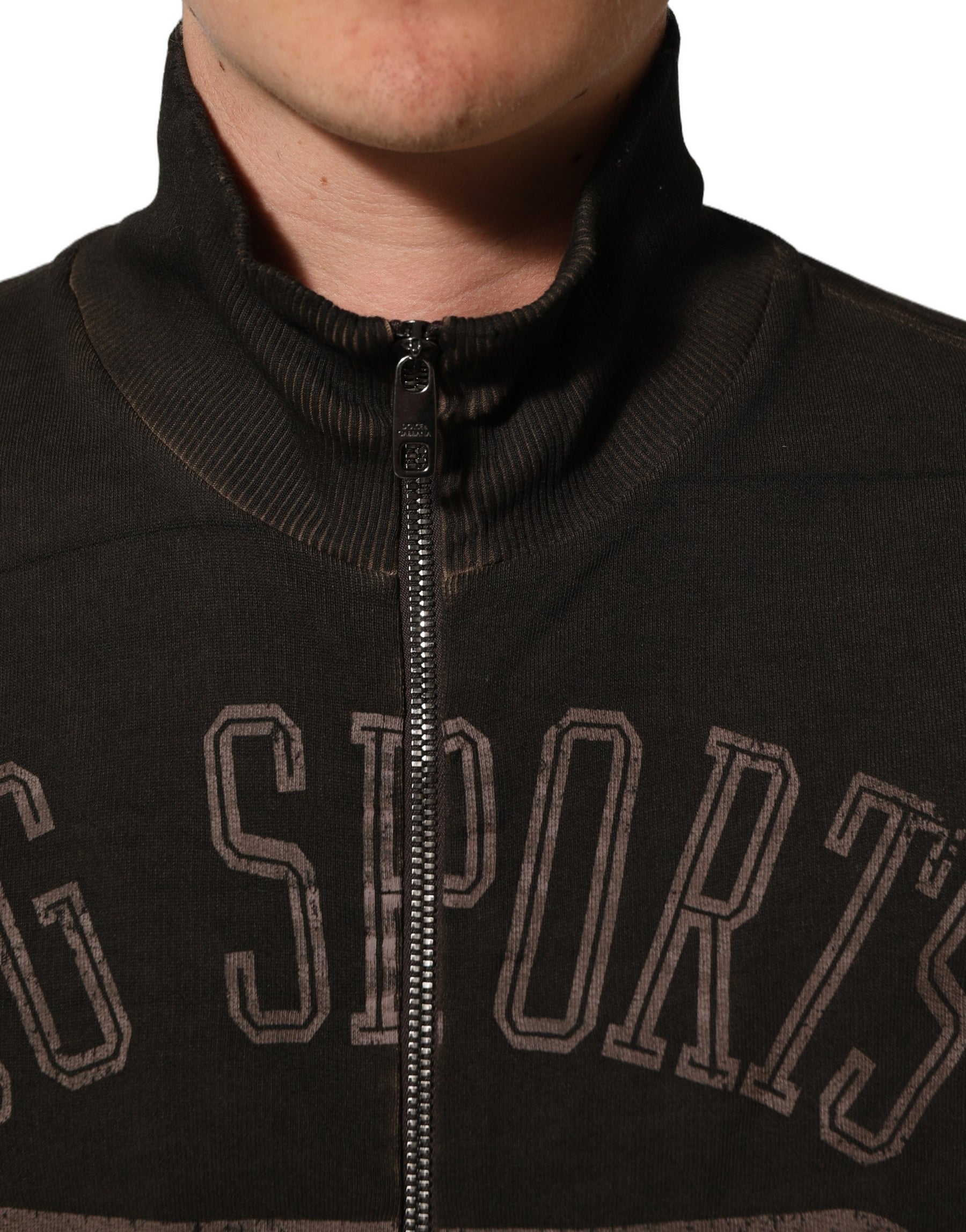 Dolce & Gabbana Brown Logo Print Full Zip Sweatshirt Sweater | Regal Royce
