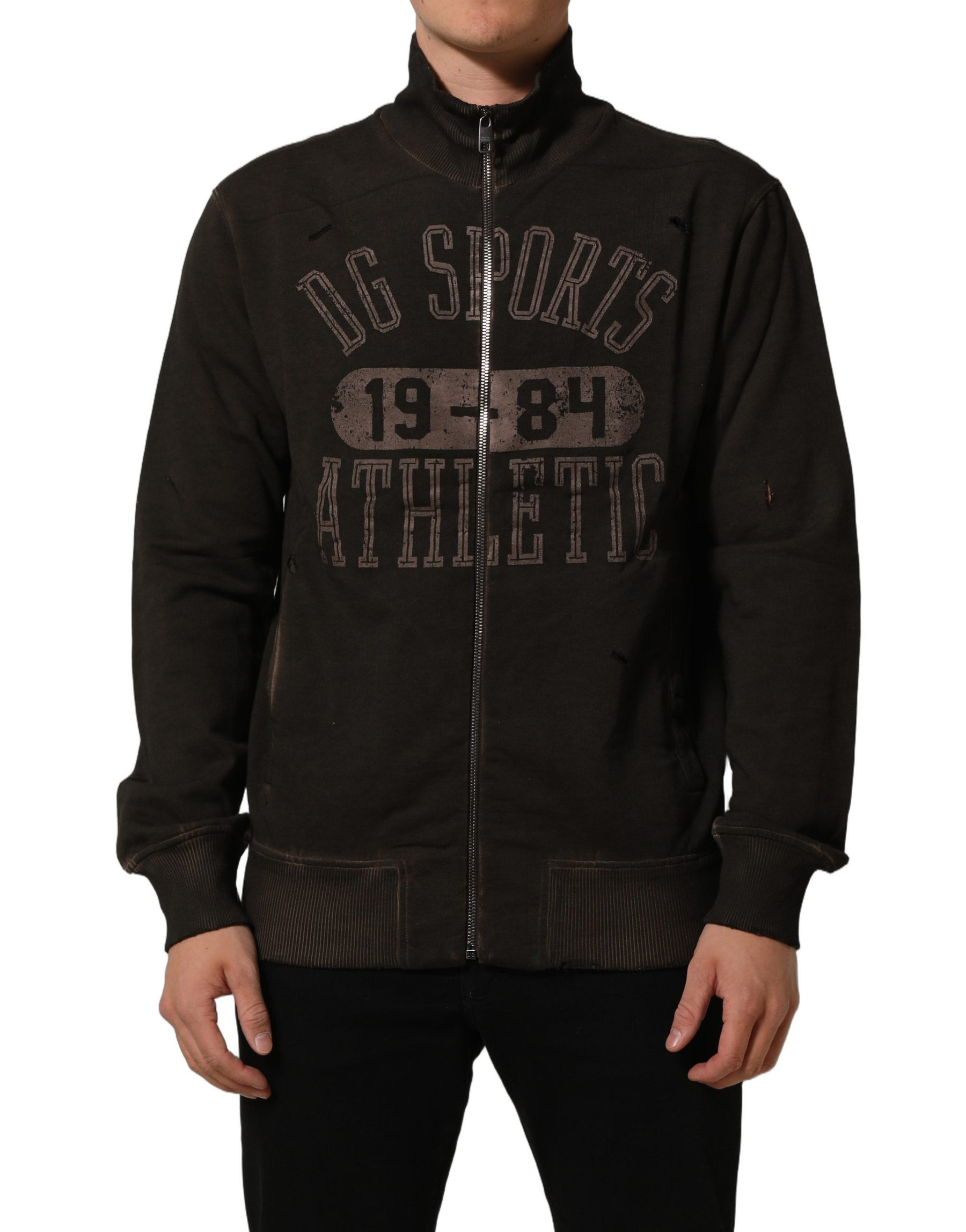Dolce & Gabbana Brown Logo Print Full Zip Sweatshirt Sweater | Regal Royce