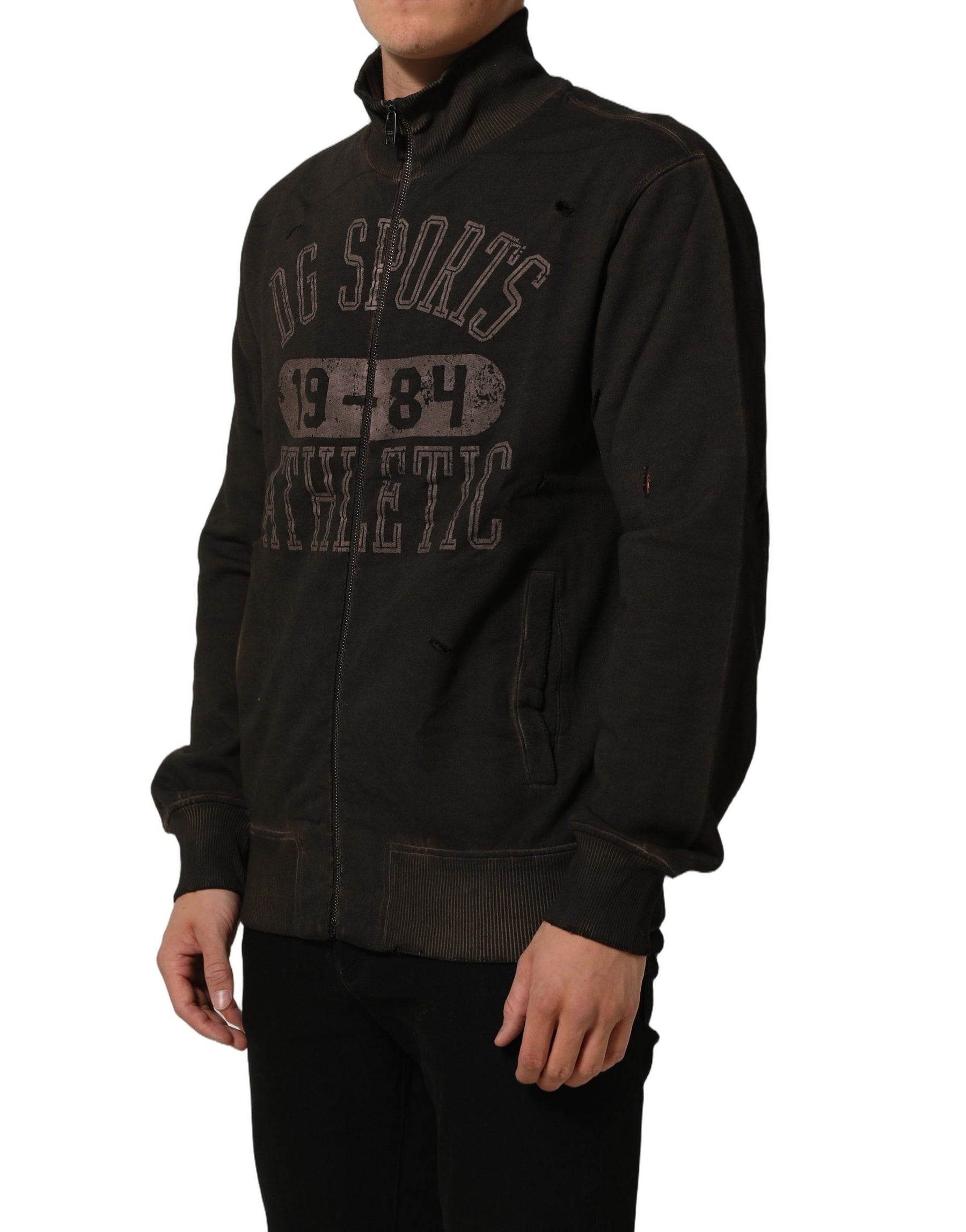 Dolce & Gabbana Brown Logo Print Full Zip Sweatshirt Sweater | Regal Royce