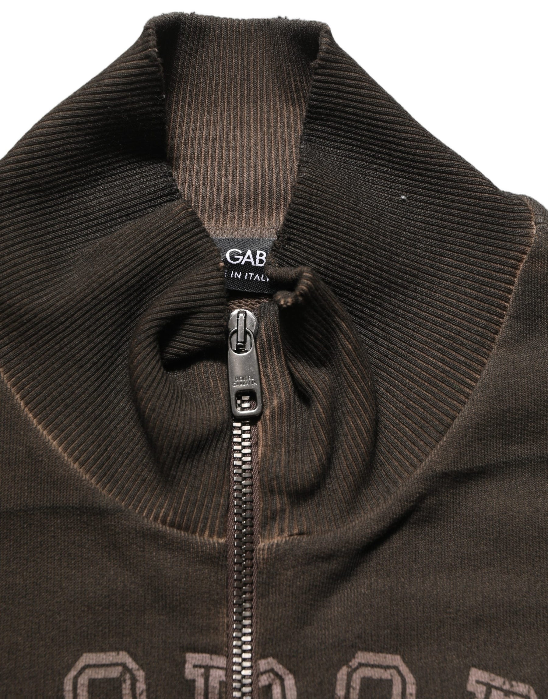 Dolce & Gabbana Brown Logo Print Full Zip Sweatshirt Sweater | Regal Royce
