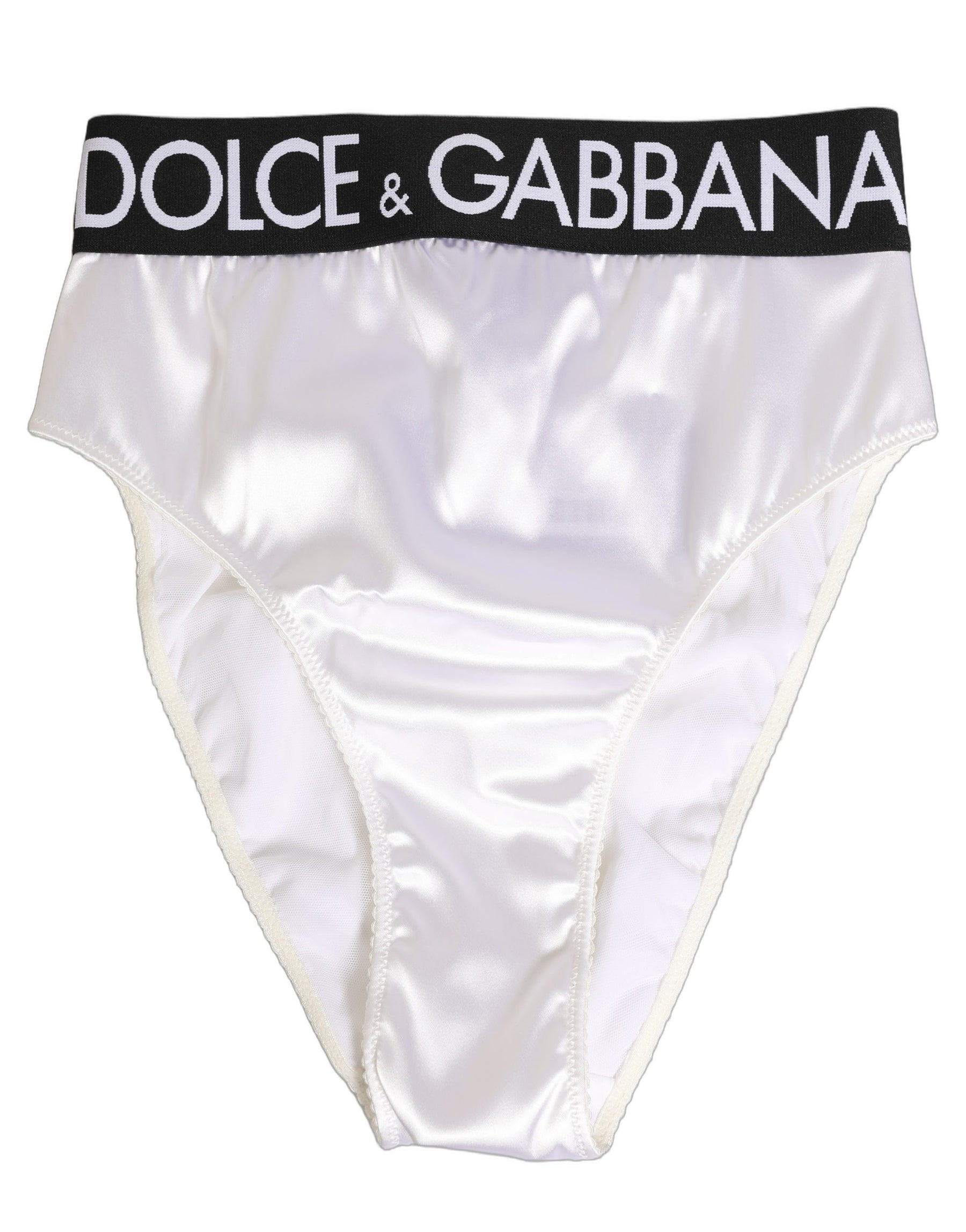 Dolce & Gabbana White Satin High-Waist Brief Logo Women Underwear | Regal Royce