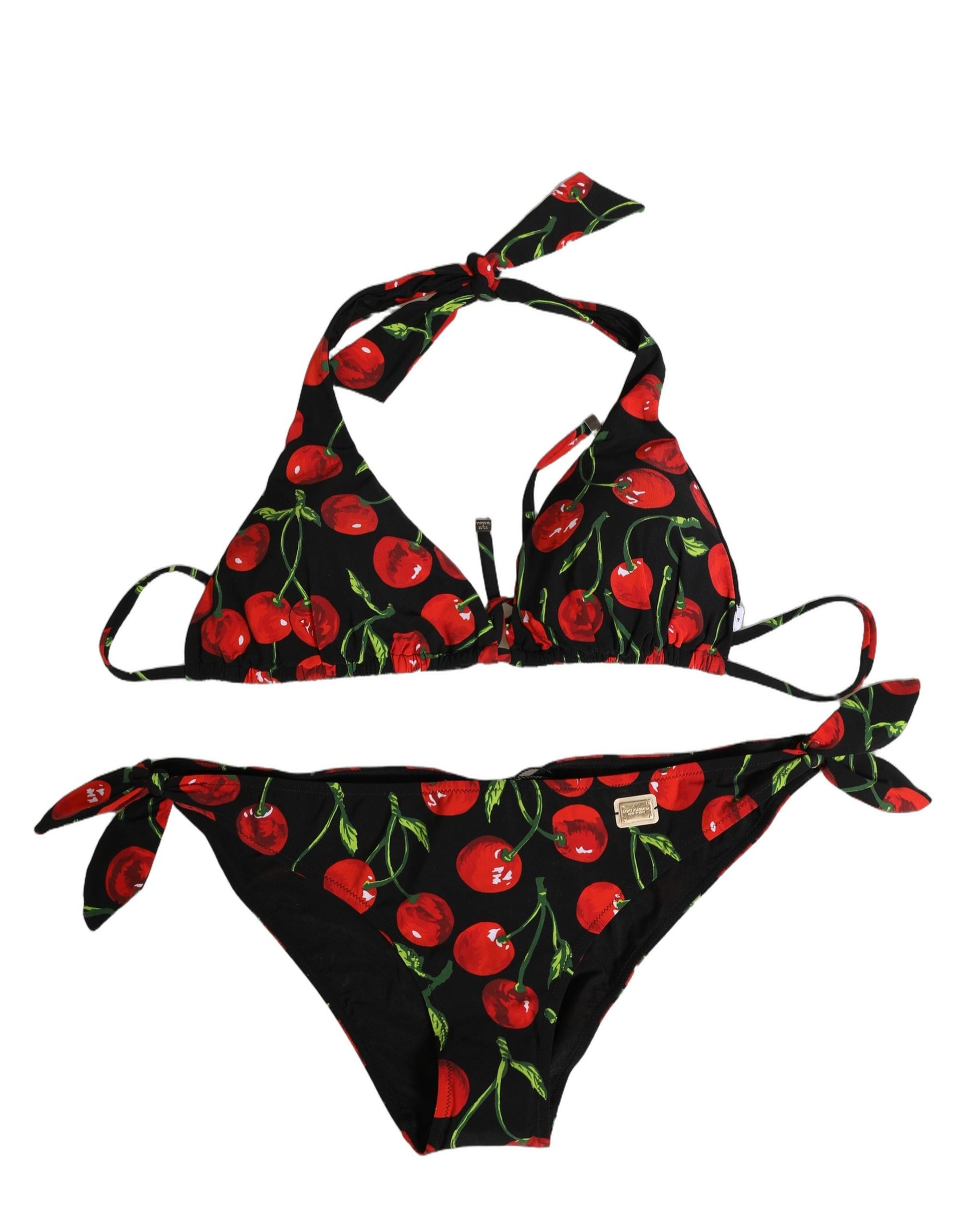 Dolce & Gabbana Black Cherry Print Nylon Bikini 2 Piece Swimwear | Regal Royce