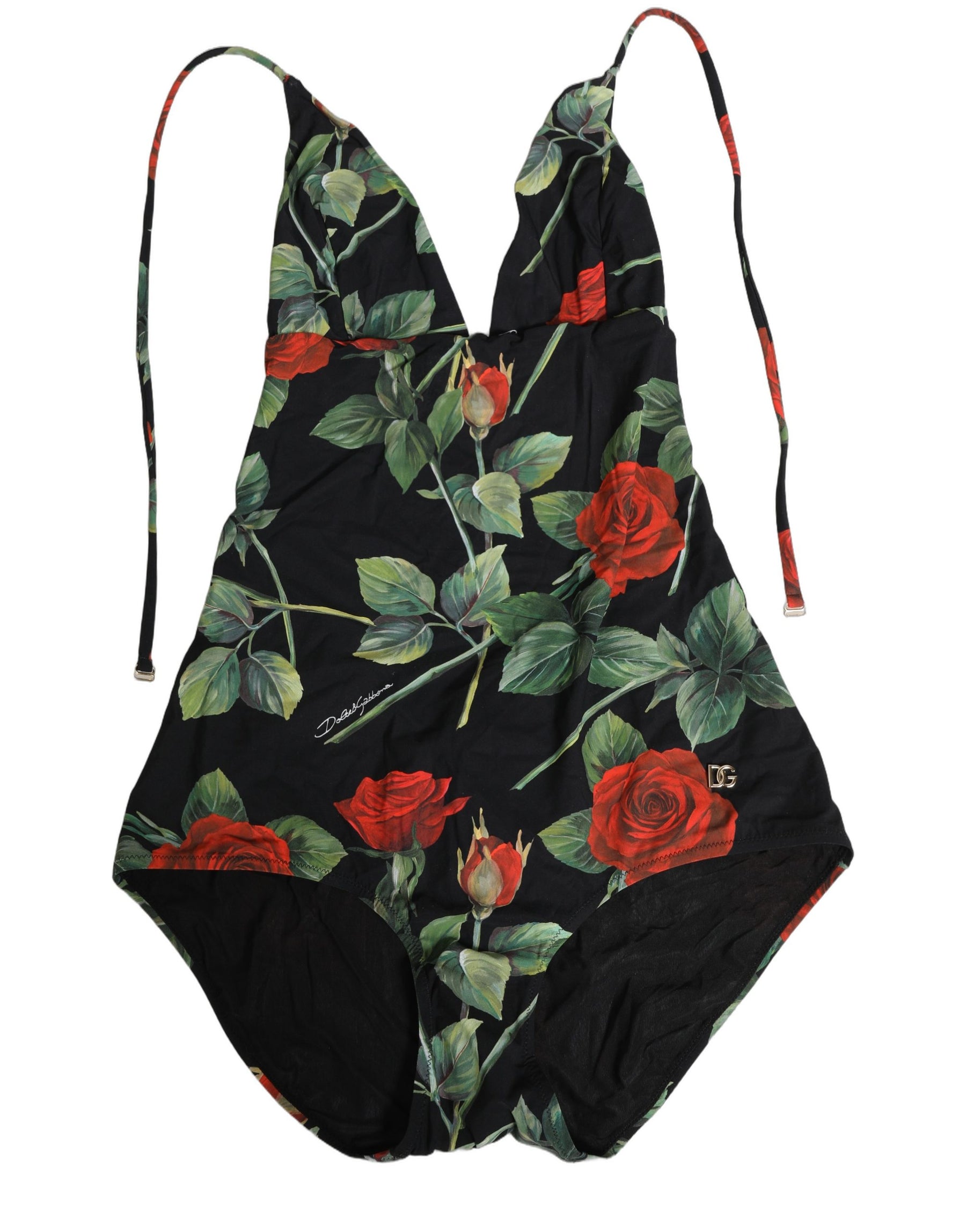 Dolce & Gabbana Black Rose Print One Piece Swimsuit Swimwear | Regal Royce