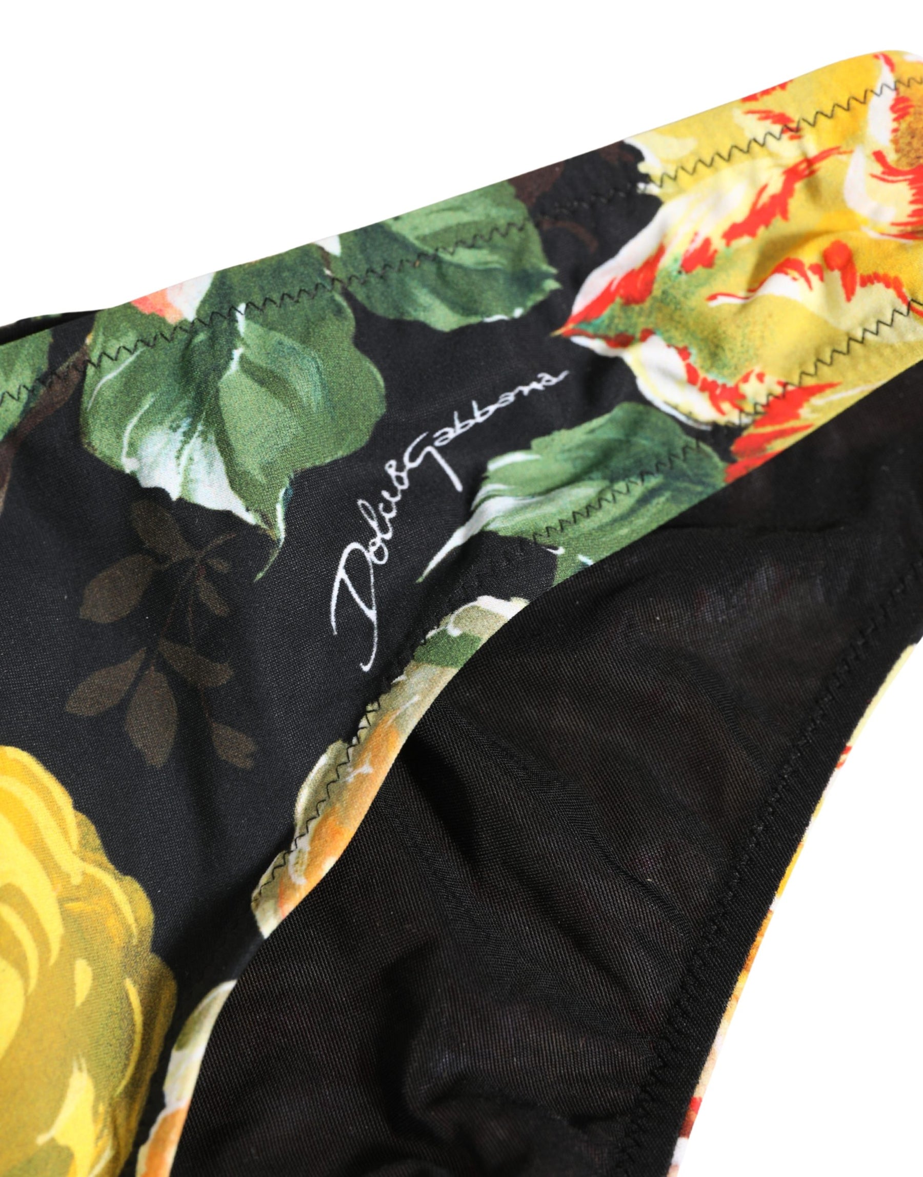 Dolce & Gabbana Black Nylon Floral Print Bikini Bottom Swimwear | Regal Royce