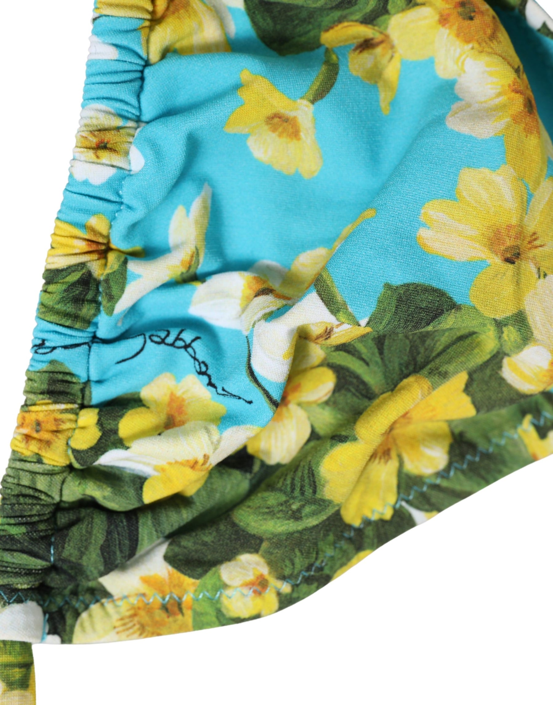 Dolce & Gabbana Blue Floral Print Nylon Halter Bikini Top Swimwear | Regal Royce